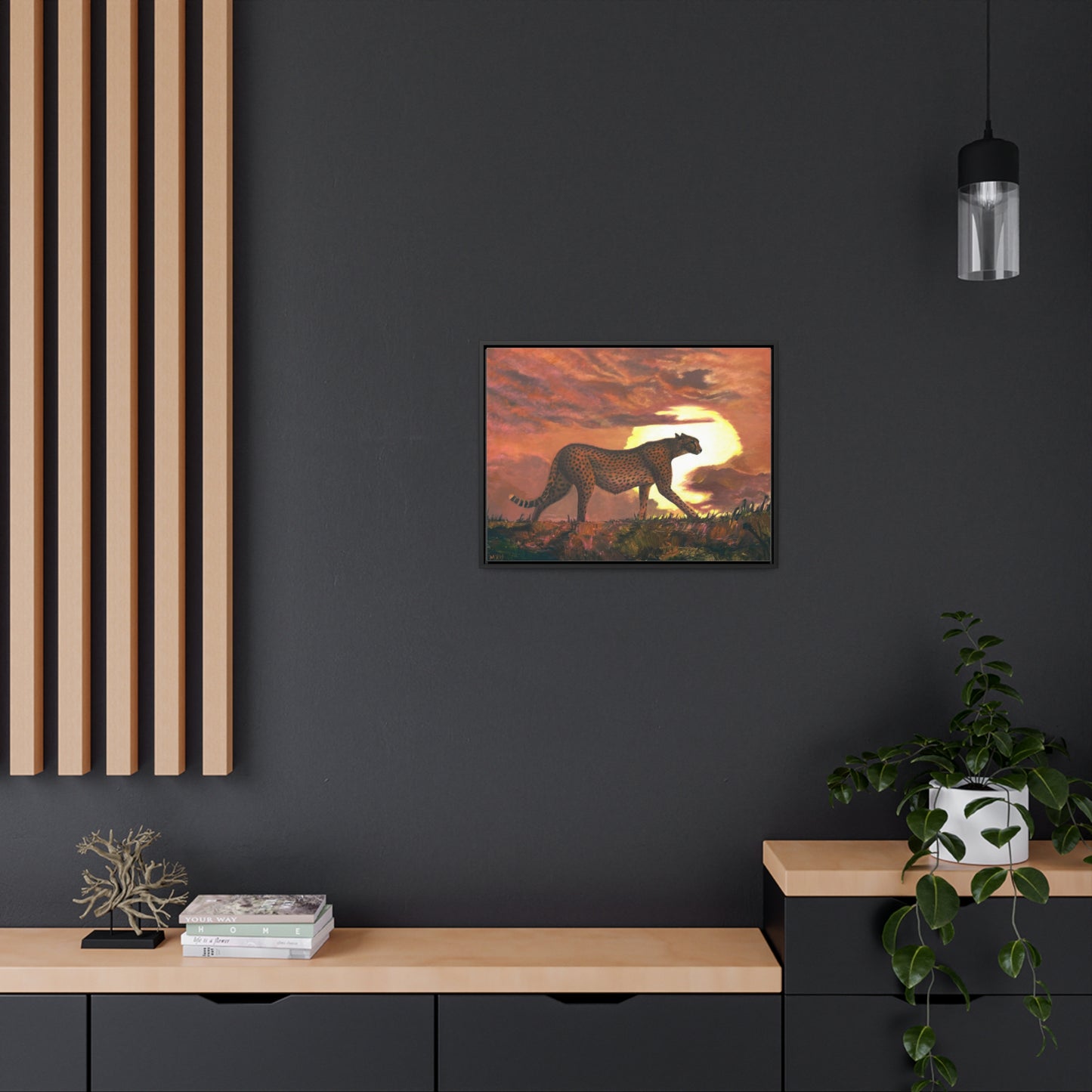 Cheetah Stroll in Sunset | Fine art Collectable | Framed Canvas print