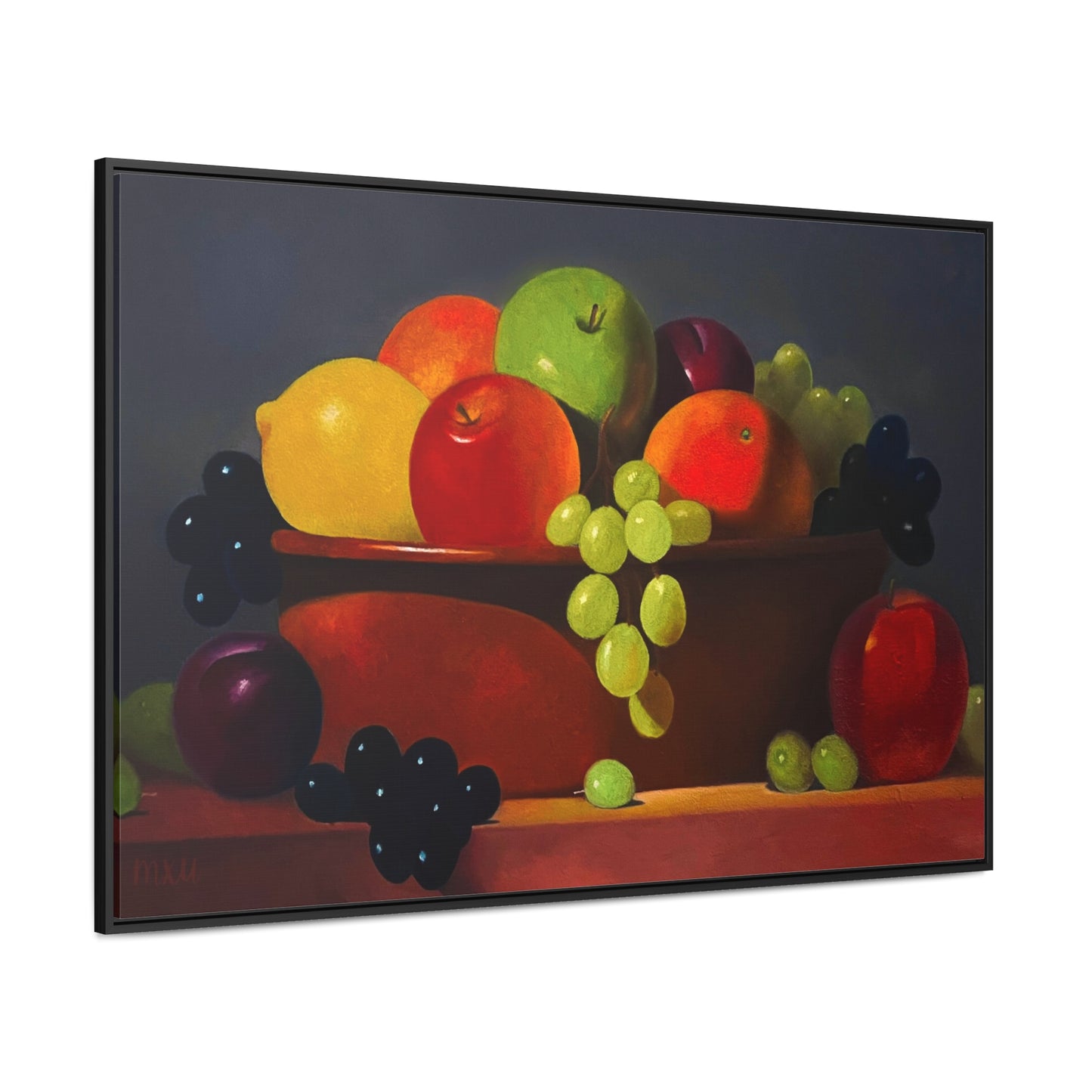 Fruit Basket Painting | Framed Canvas Print (Grey background)