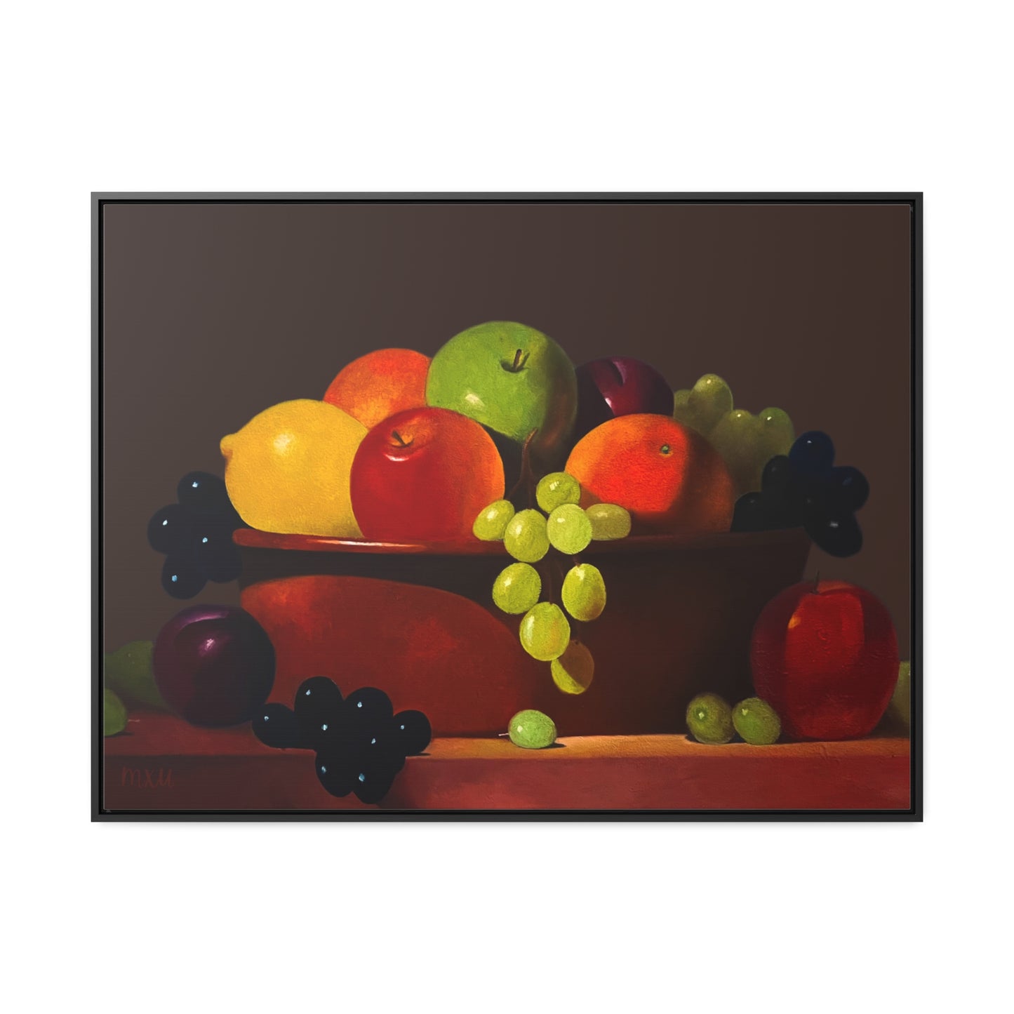 Fruit Basket Painting | Framed Canvas Print (Brown background)