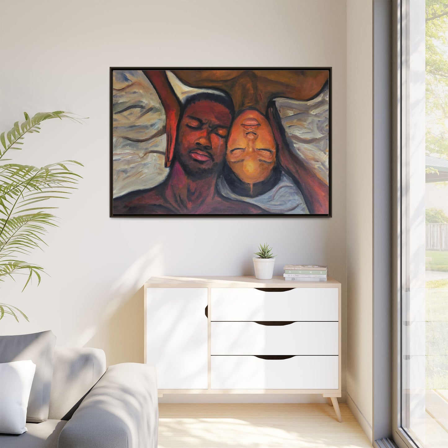 Emotional Oil Painting of Couple in Bed 2