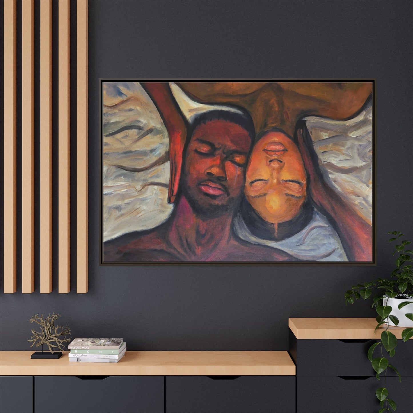 Emotional Oil Painting of Couple in Bed 2