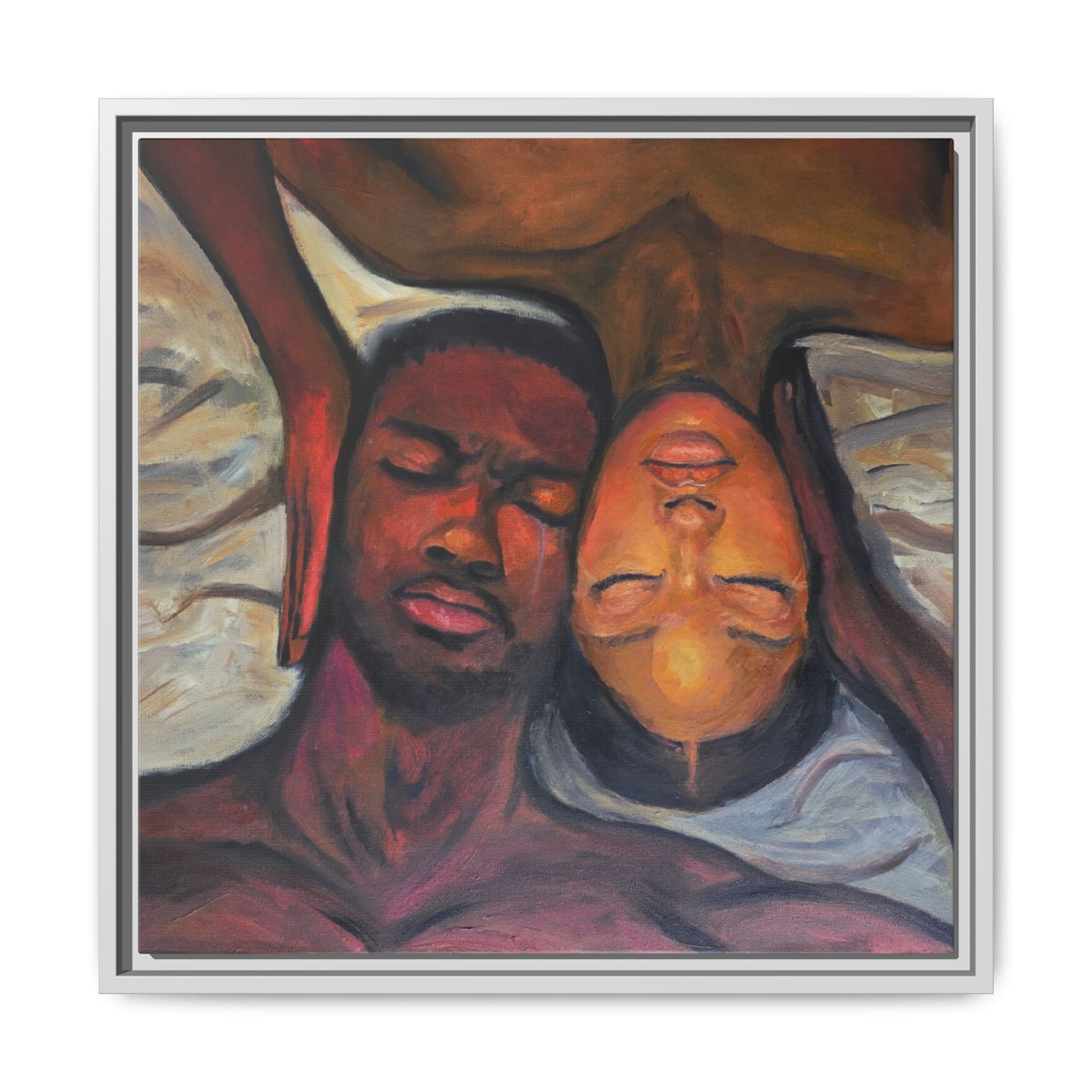 Emotional Oil Painting of Couple in Bed 2