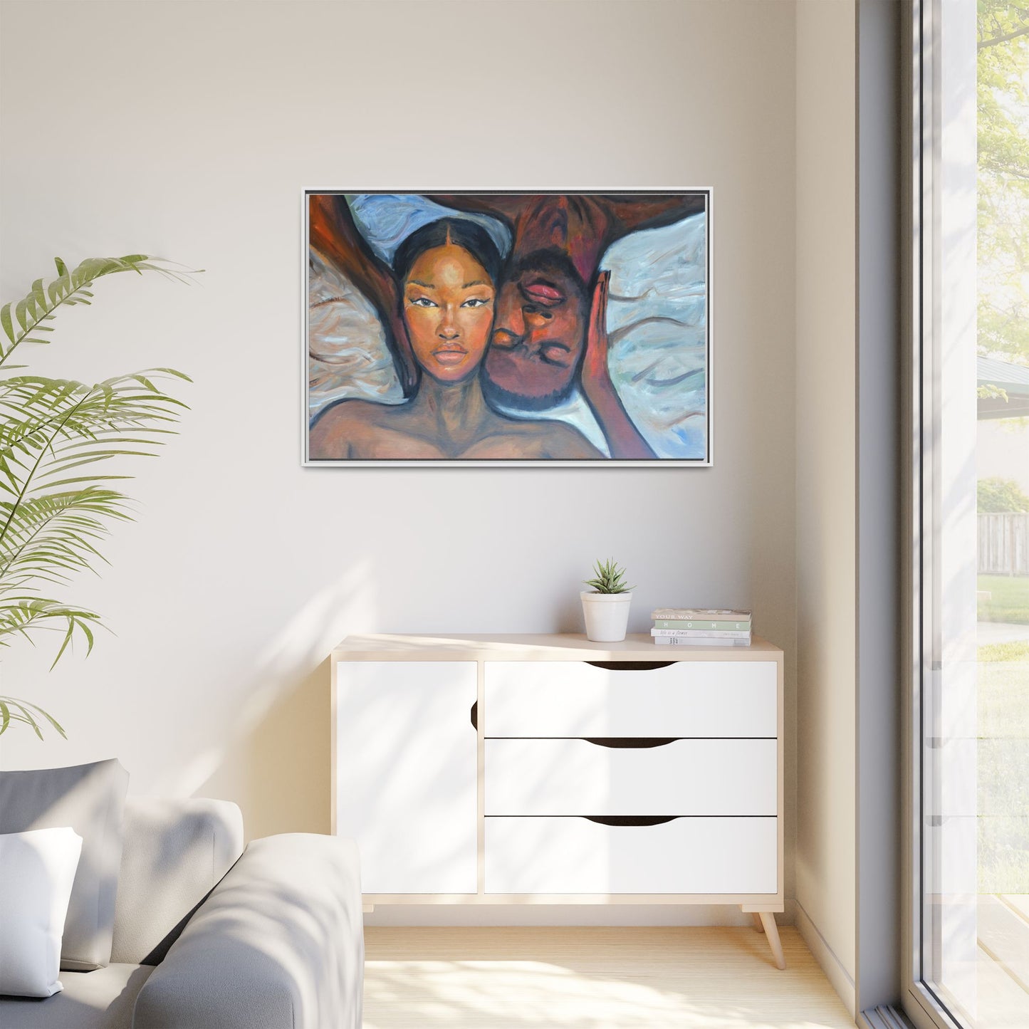 Canvas Framed Wall Art Print, Couples Art, Modern Home Decor, Romantic Artwork, Gift for Her, Bedroom Wall Decor