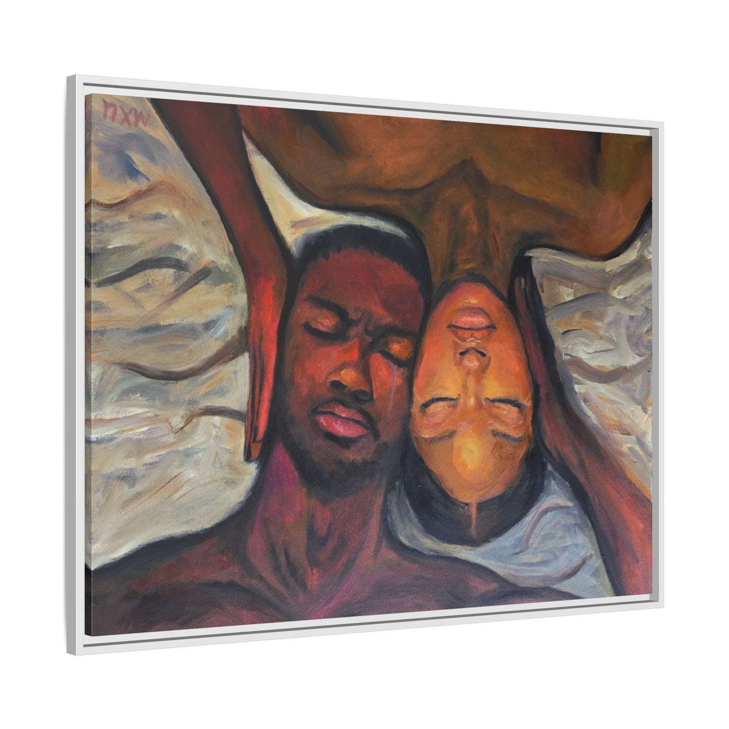 Emotional Oil Painting of Couple in Bed 2