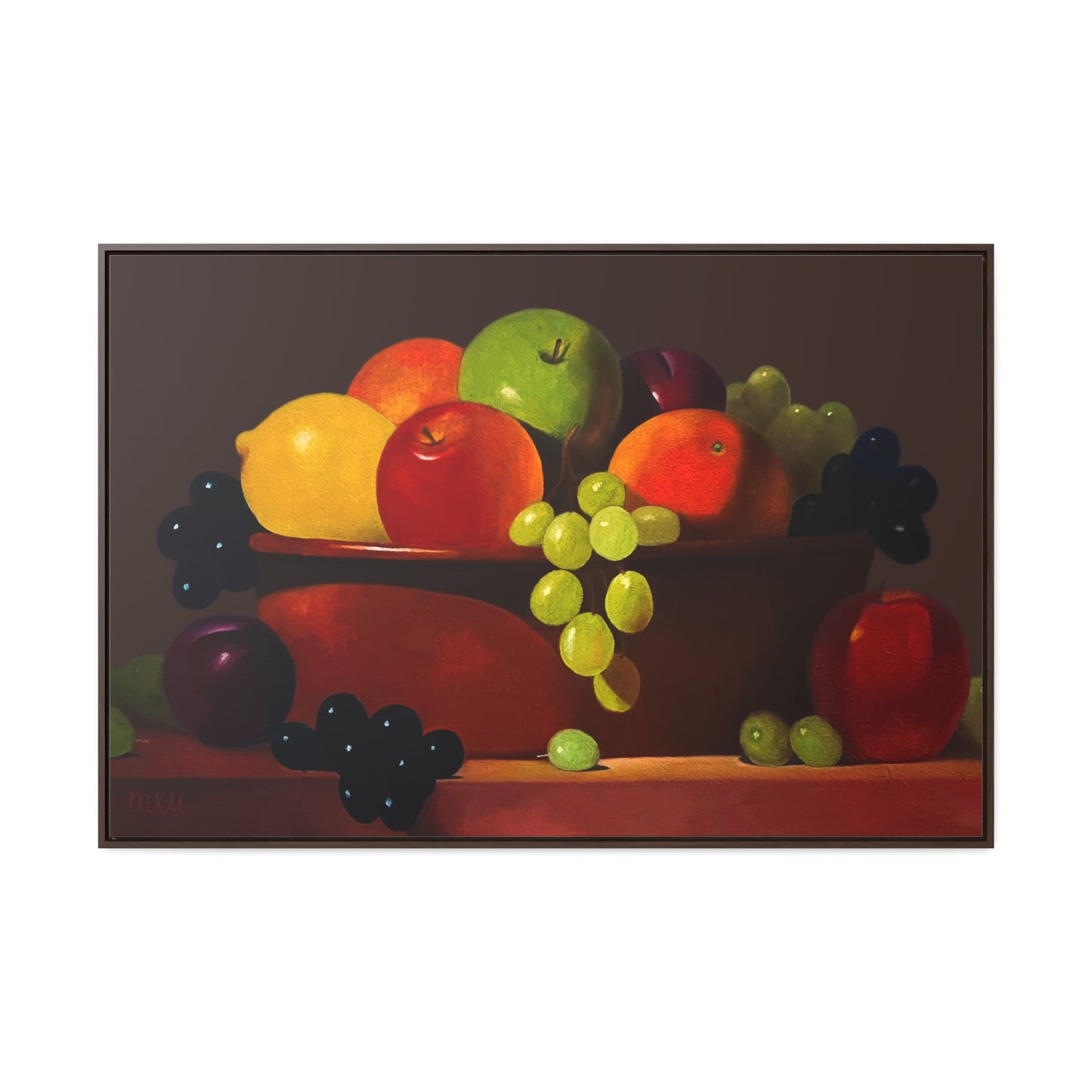 Fruit Basket Painting | Framed Canvas Print (Brown background)