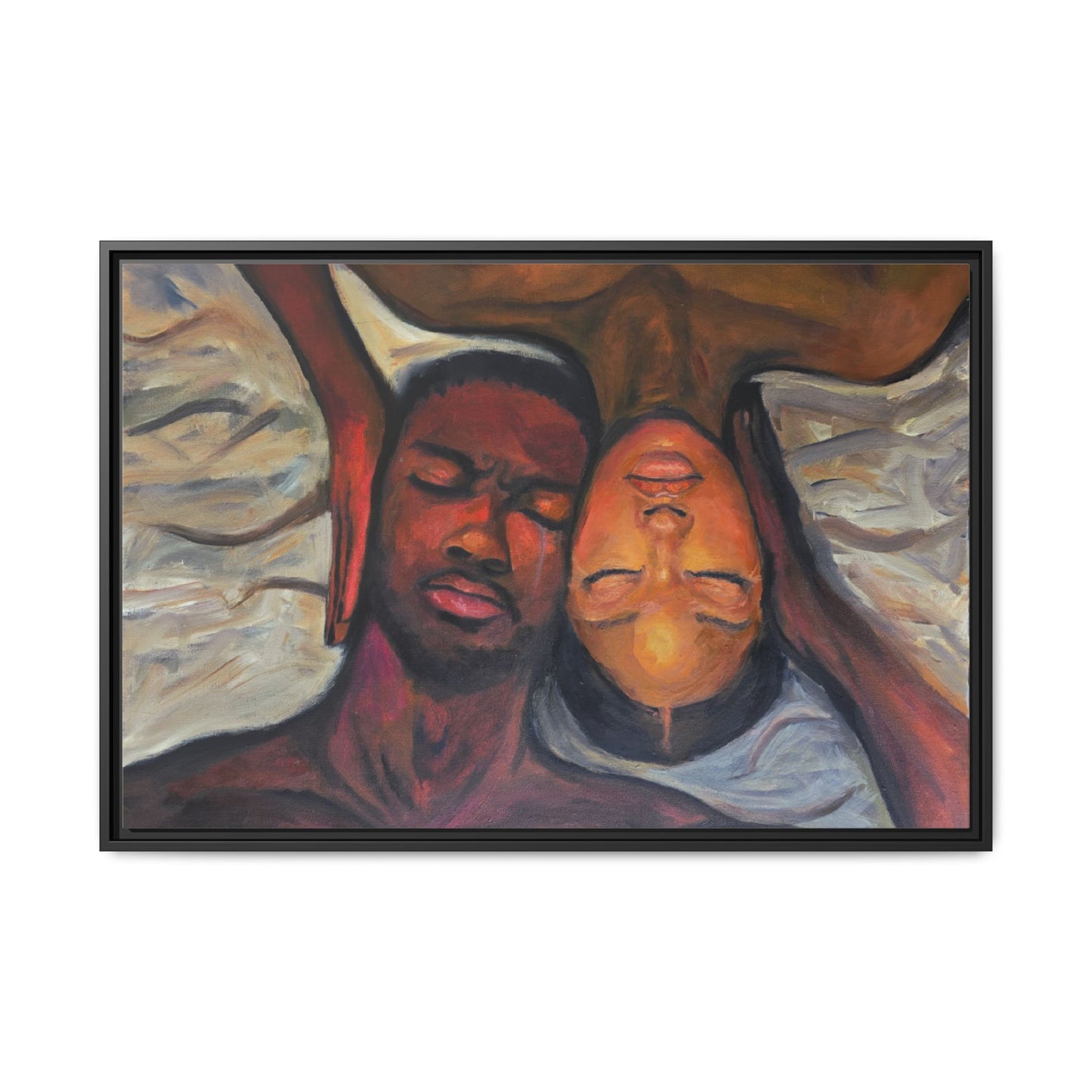 Emotional Oil Painting of Couple in Bed 2