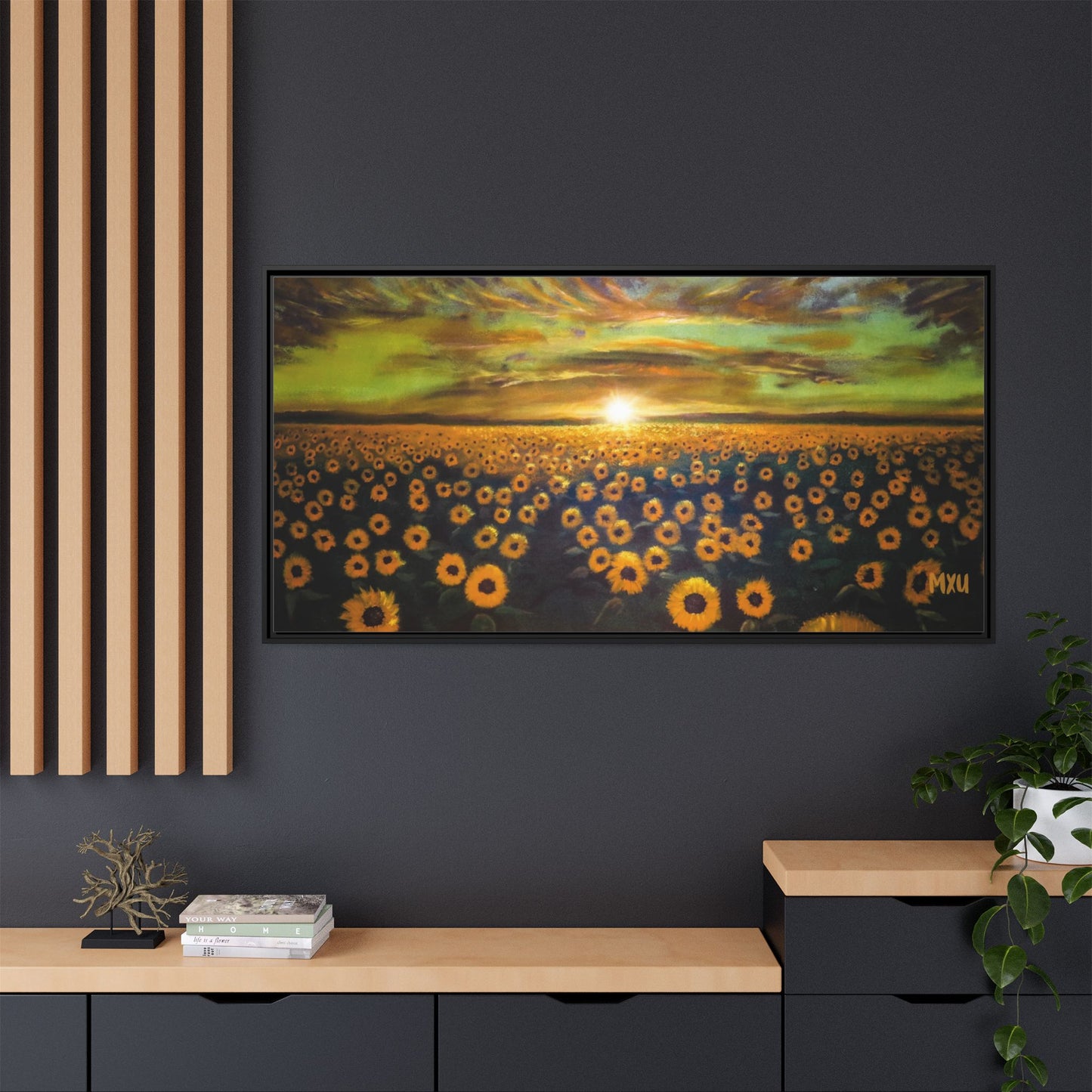 Framed Sunflower Canvas Art, Cheerful Home Decor, Nature Wall Art, Gift for Gardeners, Rustic Living Room Decoration