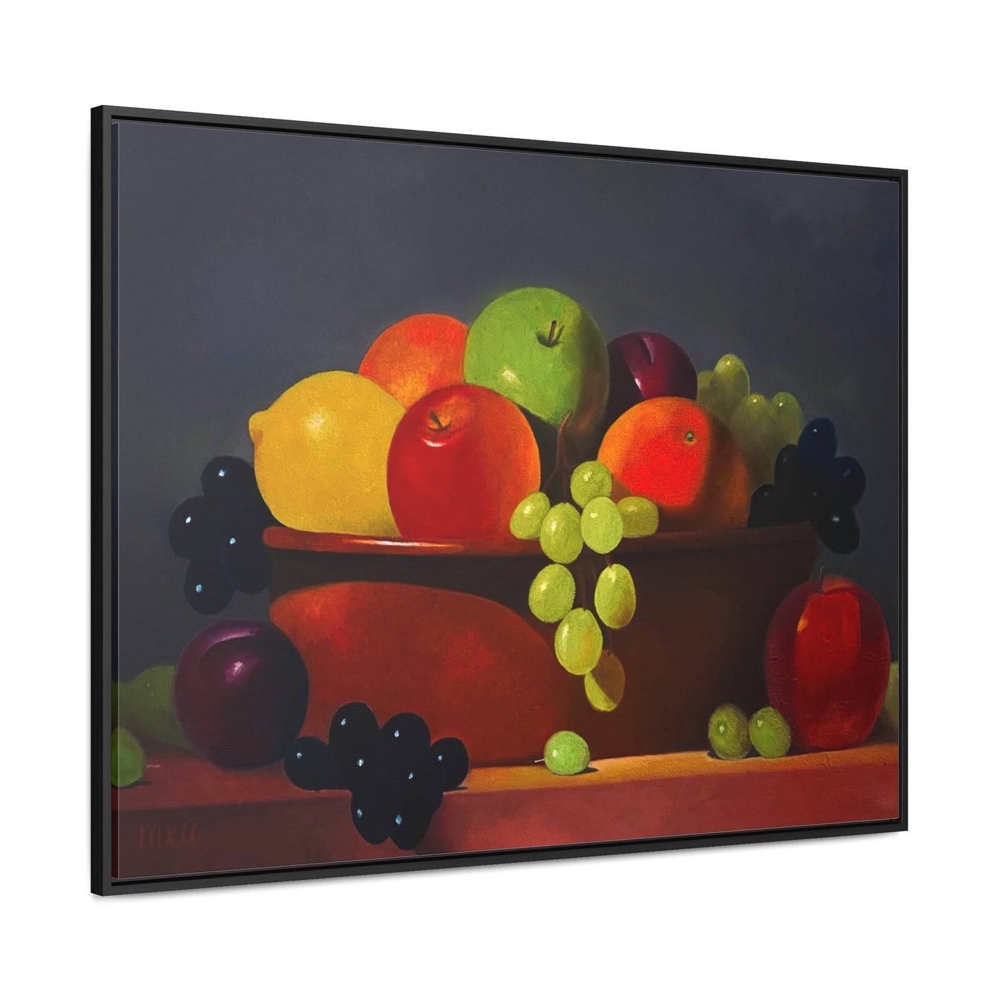Fruit Basket Painting | Framed Canvas Print (Grey background)