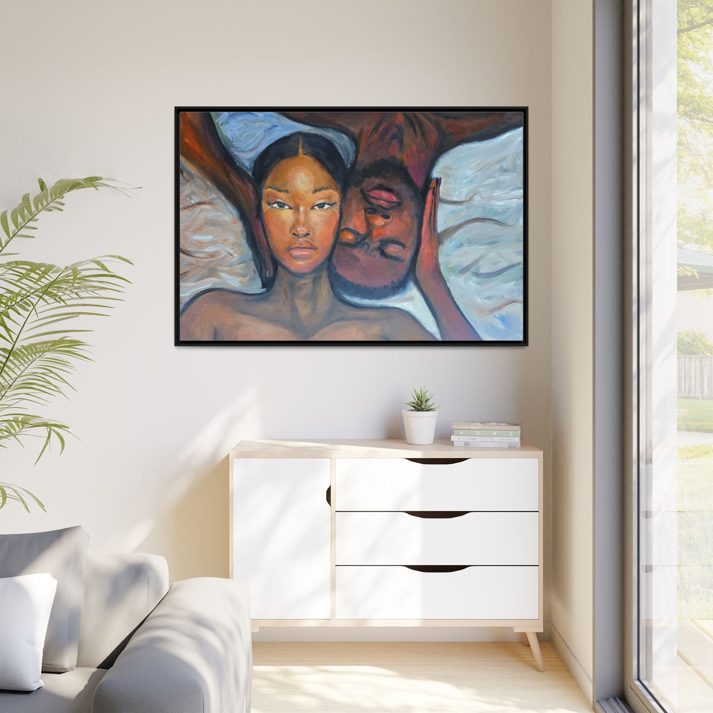 Canvas Framed Wall Art Print, Couples Art, Modern Home Decor, Romantic Artwork, Gift for Her, Bedroom Wall Decor