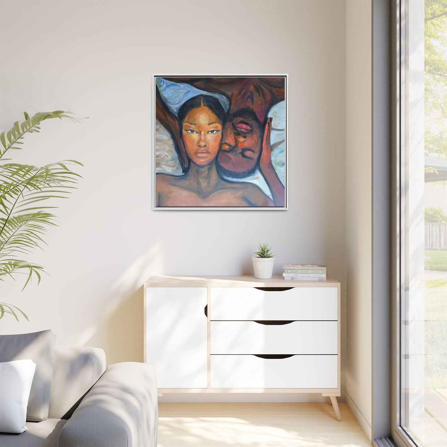 Canvas Framed Wall Art Print, Couples Art, Modern Home Decor, Romantic Artwork, Gift for Her, Bedroom Wall Decor