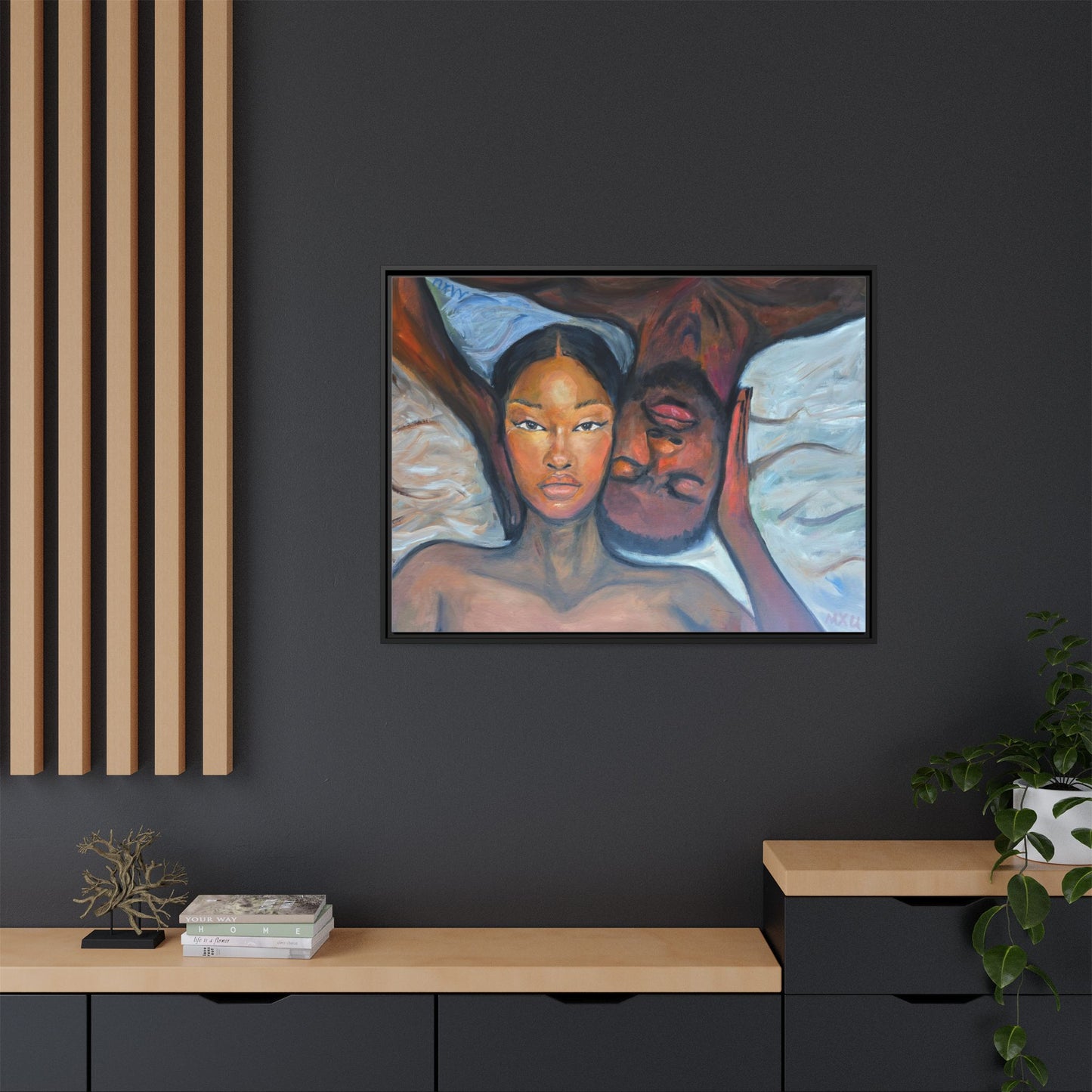 Canvas Framed Wall Art Print, Couples Art, Modern Home Decor, Romantic Artwork, Gift for Her, Bedroom Wall Decor