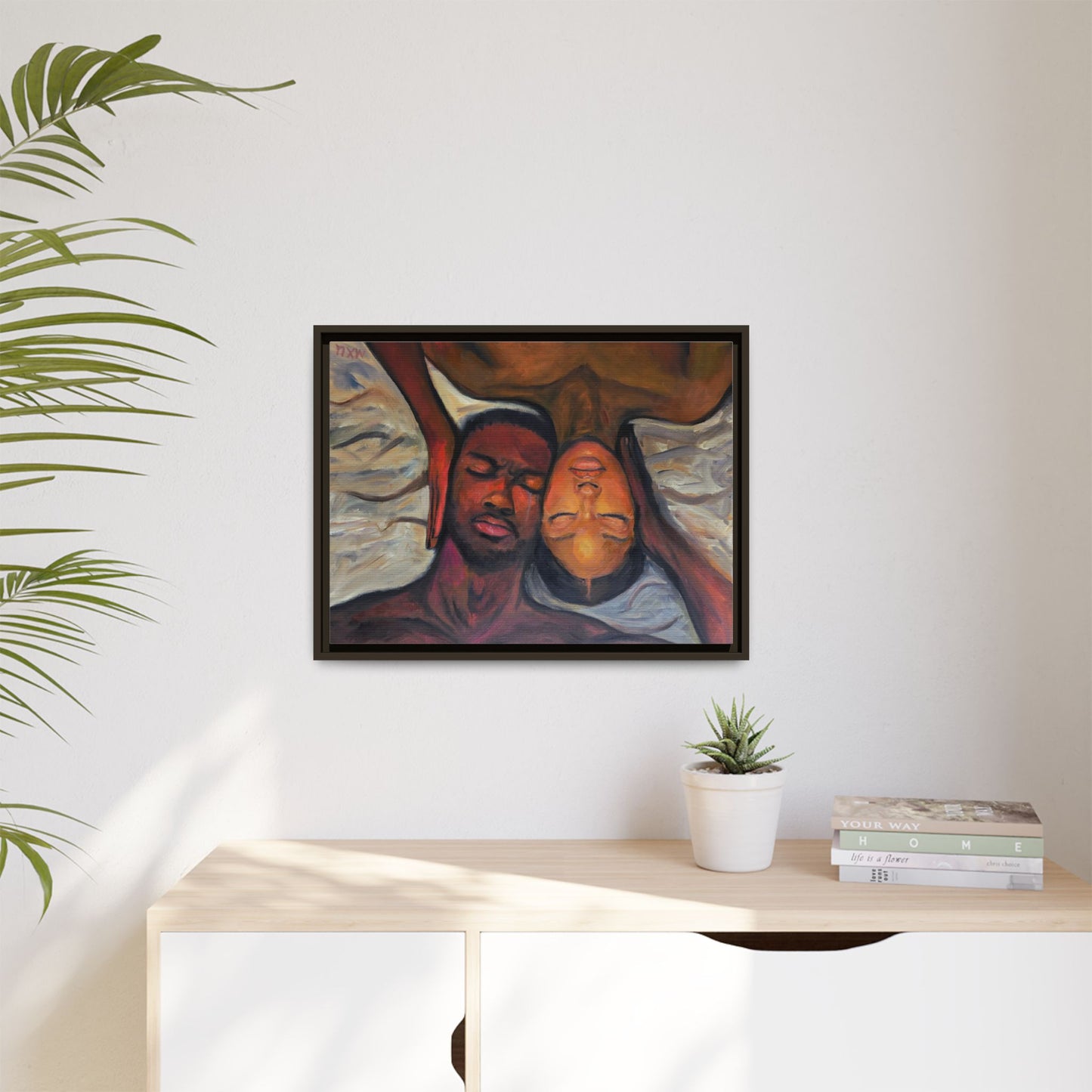 Emotional Oil Painting of Couple in Bed 2