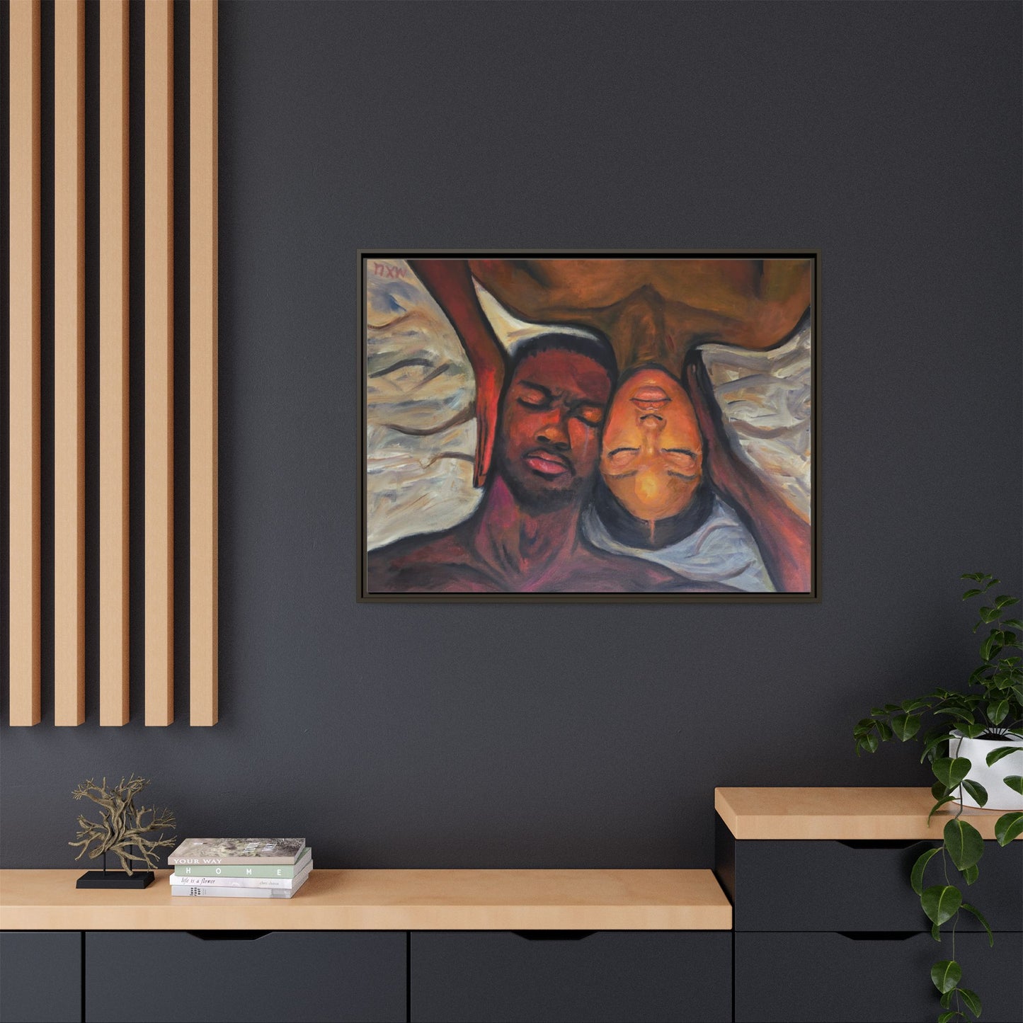 Emotional Oil Painting of Couple in Bed 2