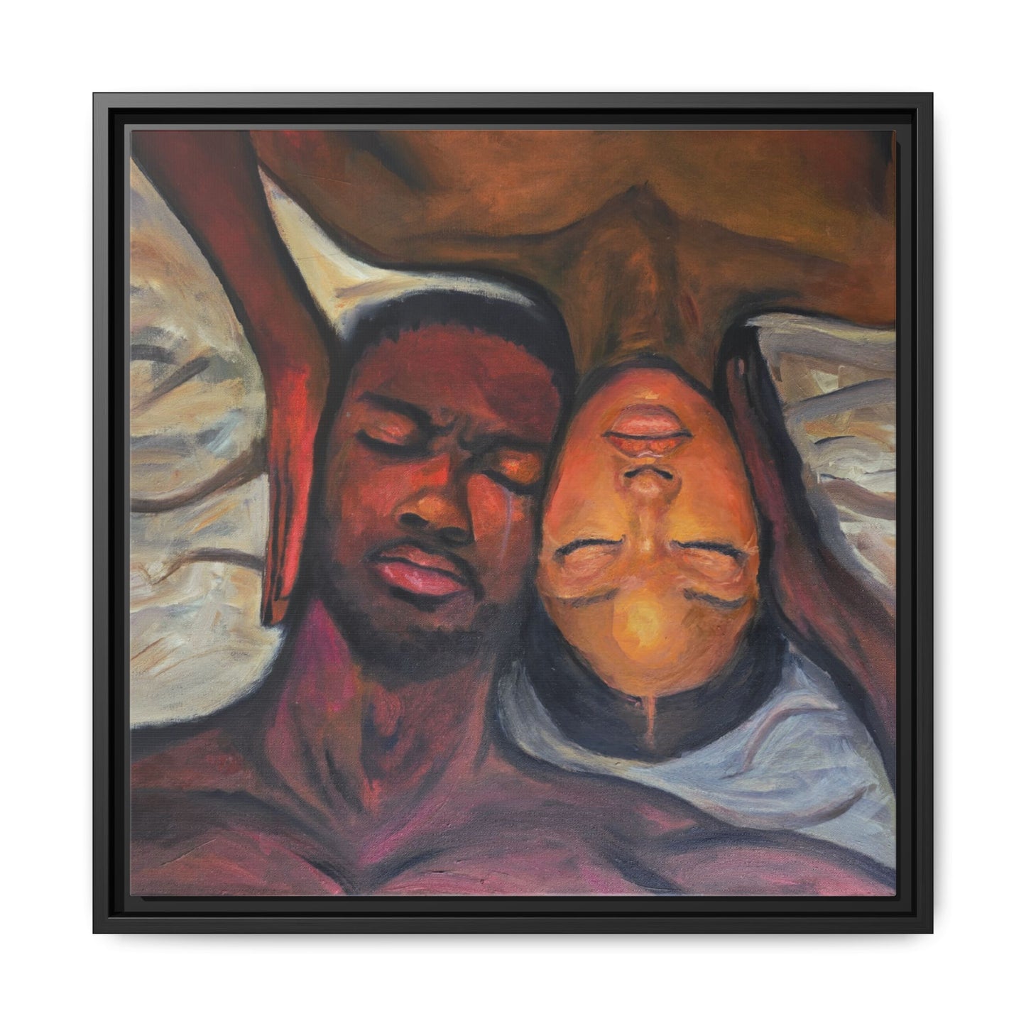 Emotional Oil Painting of Couple in Bed 2