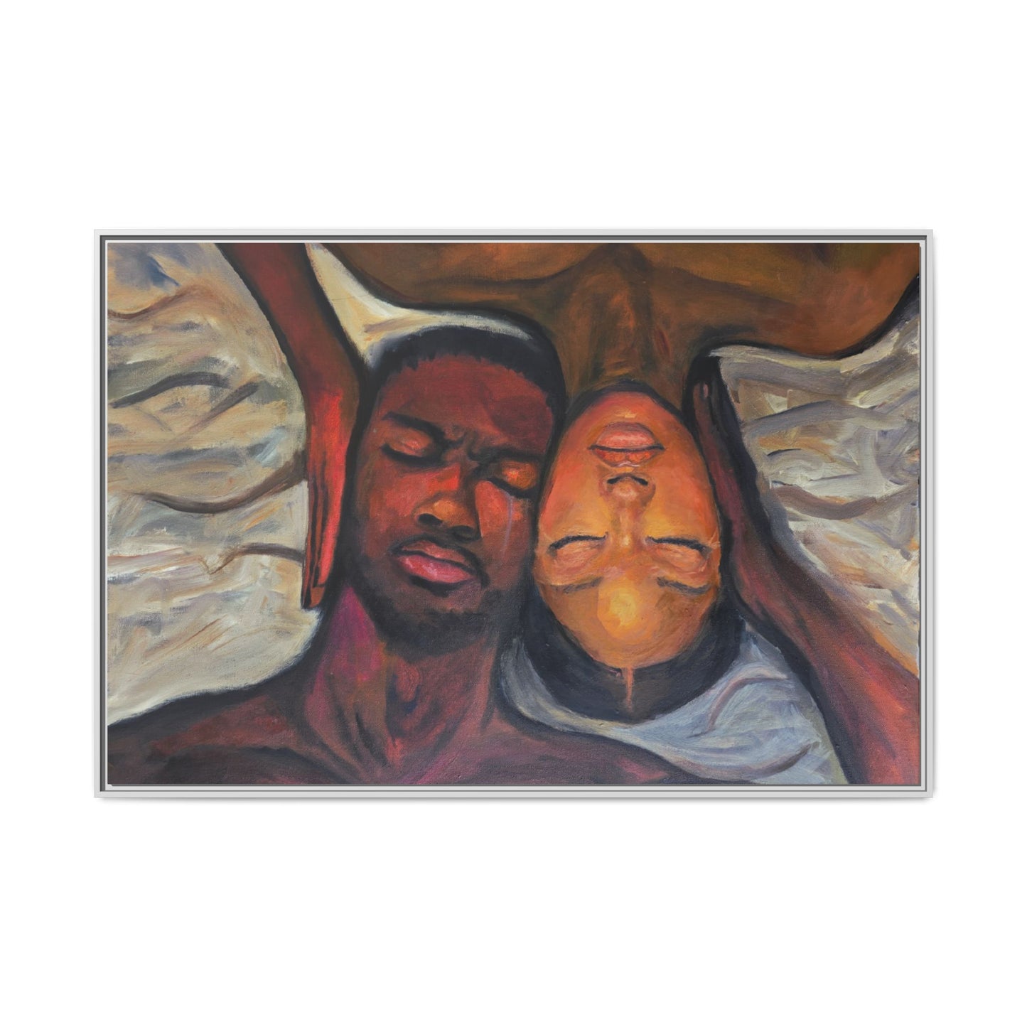 Emotional Oil Painting of Couple in Bed 2