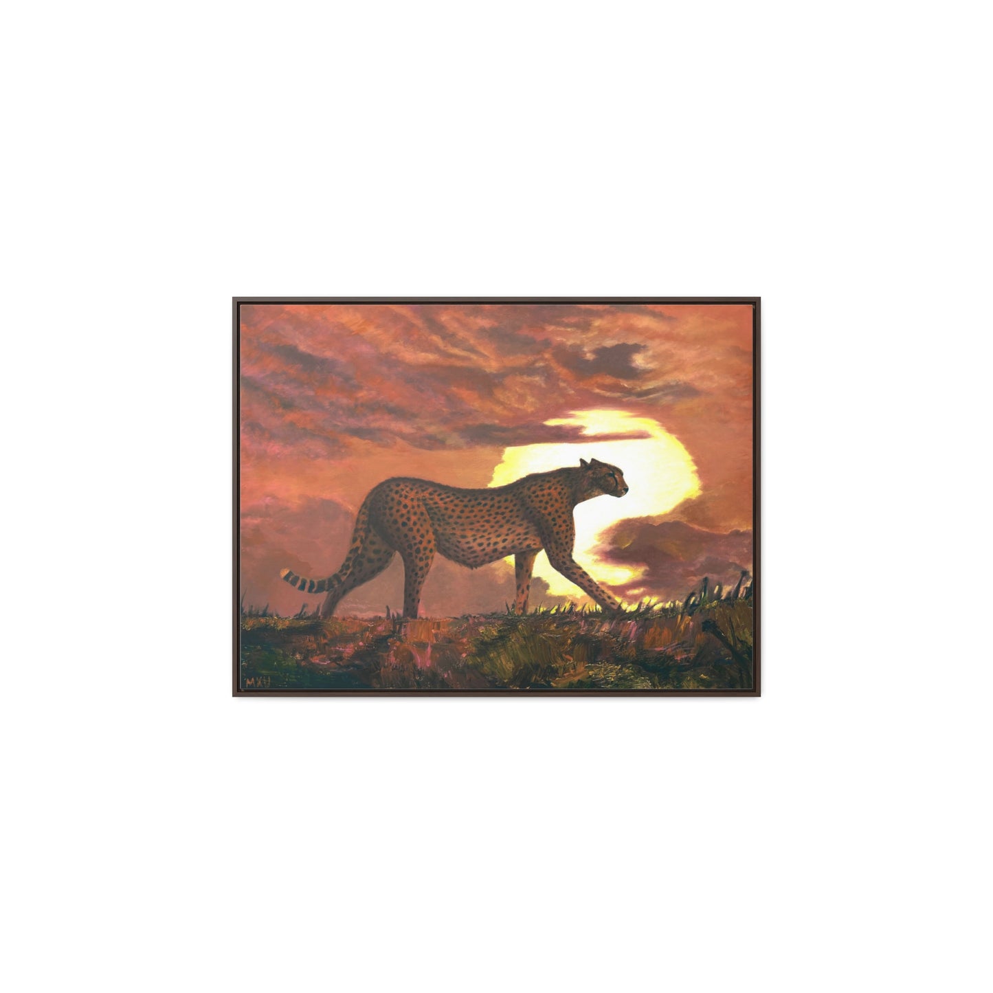 Cheetah Stroll in Sunset | Fine art Collectable | Framed Canvas print