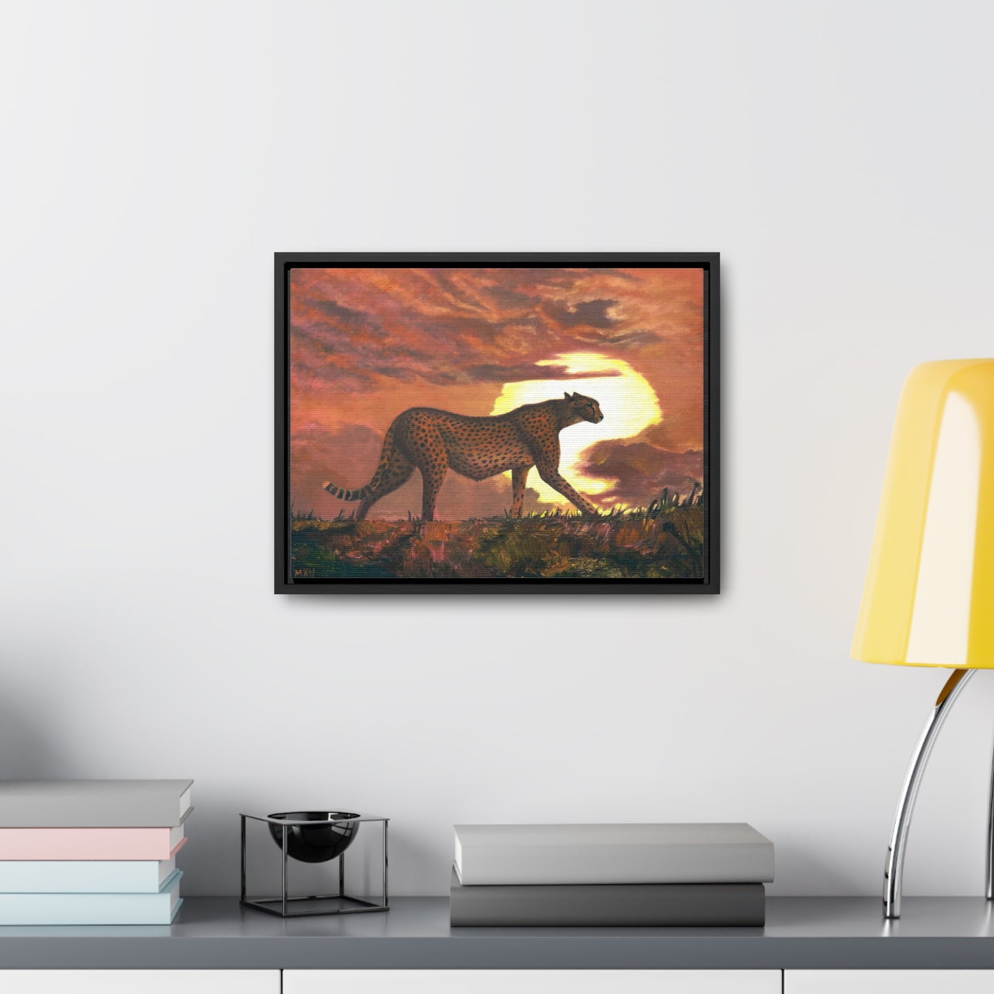 Cheetah Stroll in Sunset | Fine art Collectable | Framed Canvas print
