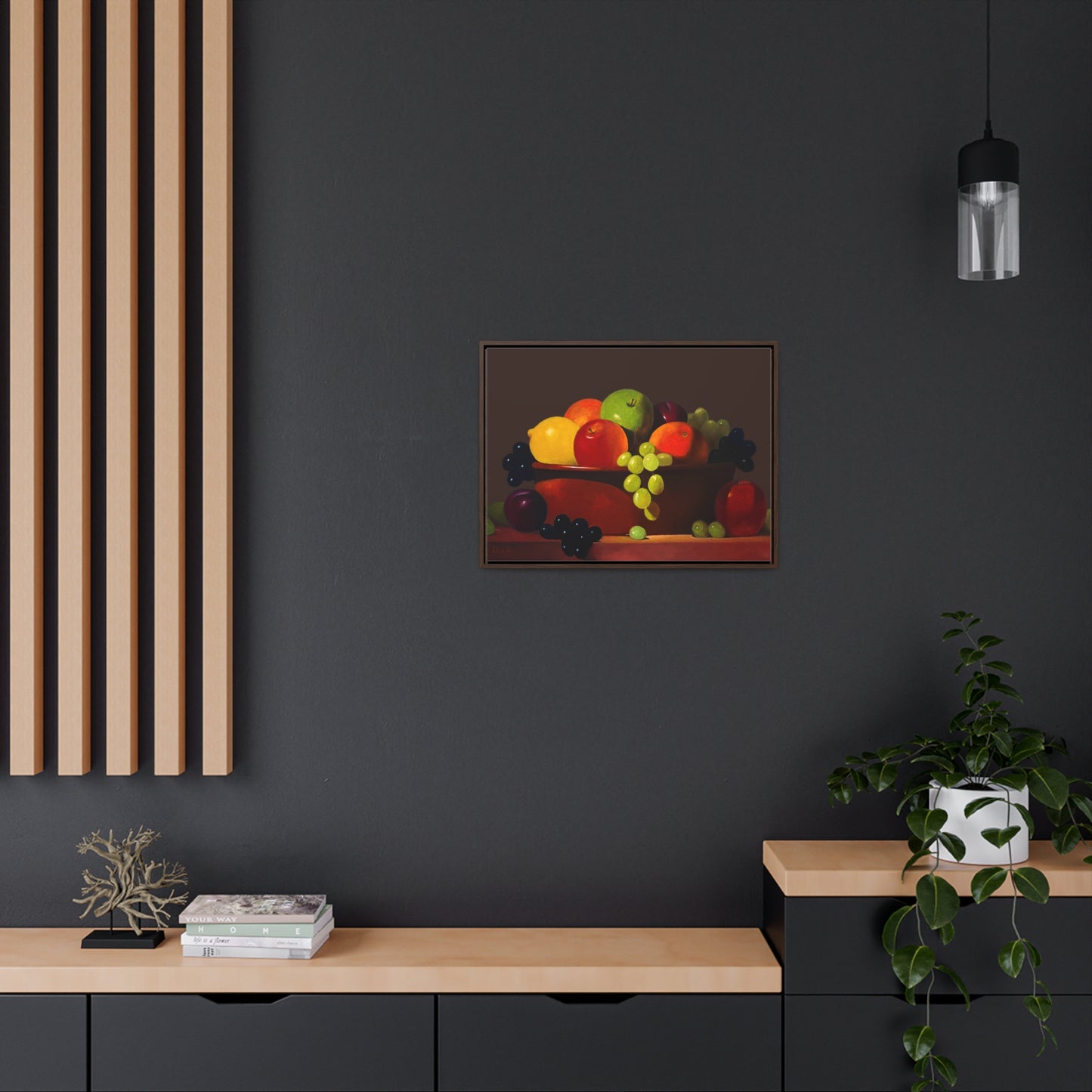 Fruit Basket Painting | Framed Canvas Print (Brown background)
