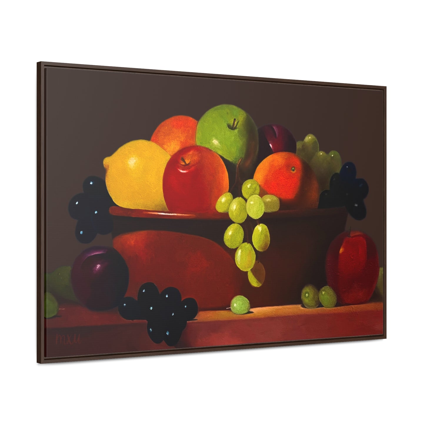 Fruit Basket Painting | Framed Canvas Print (Brown background)