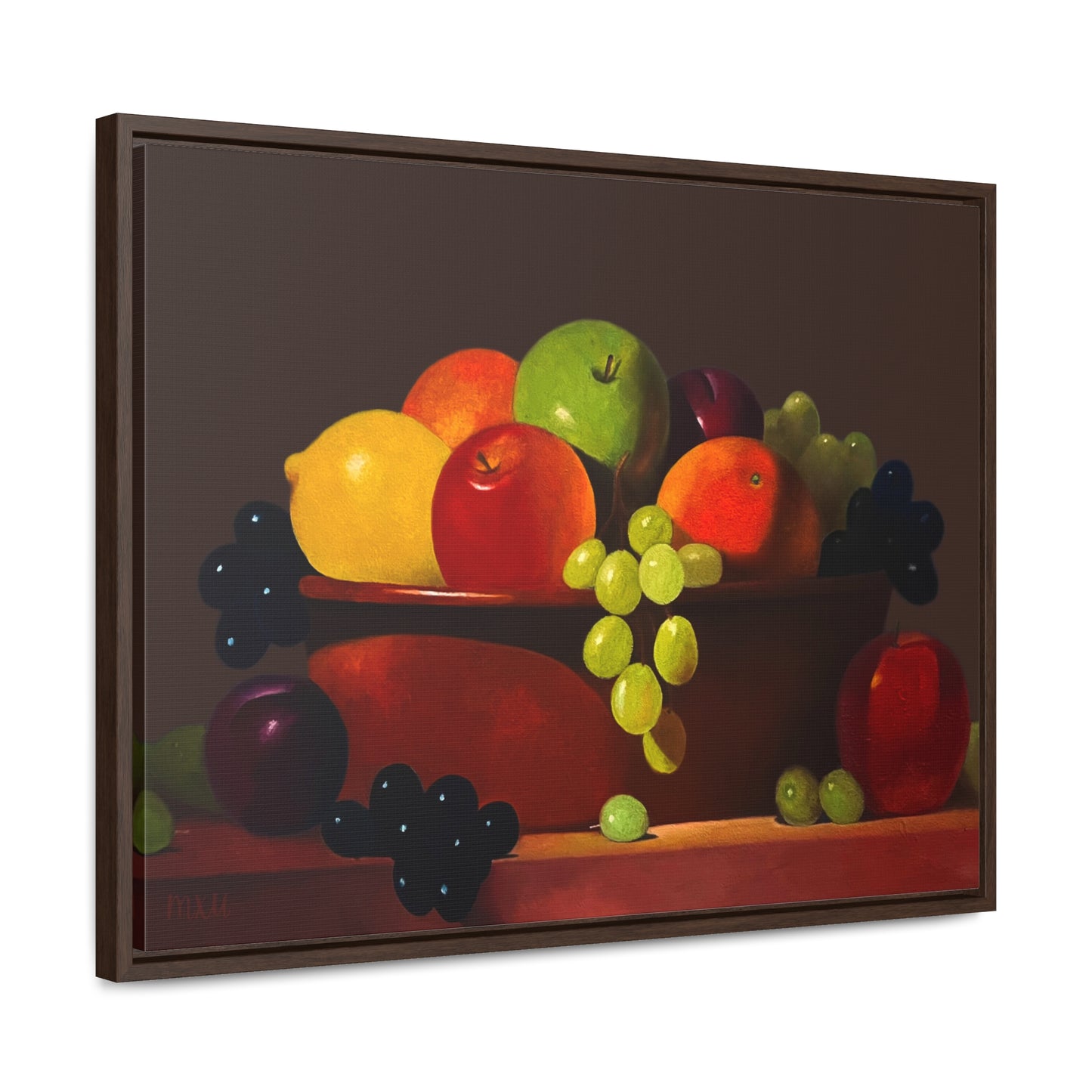 Fruit Basket Painting | Framed Canvas Print (Brown background)