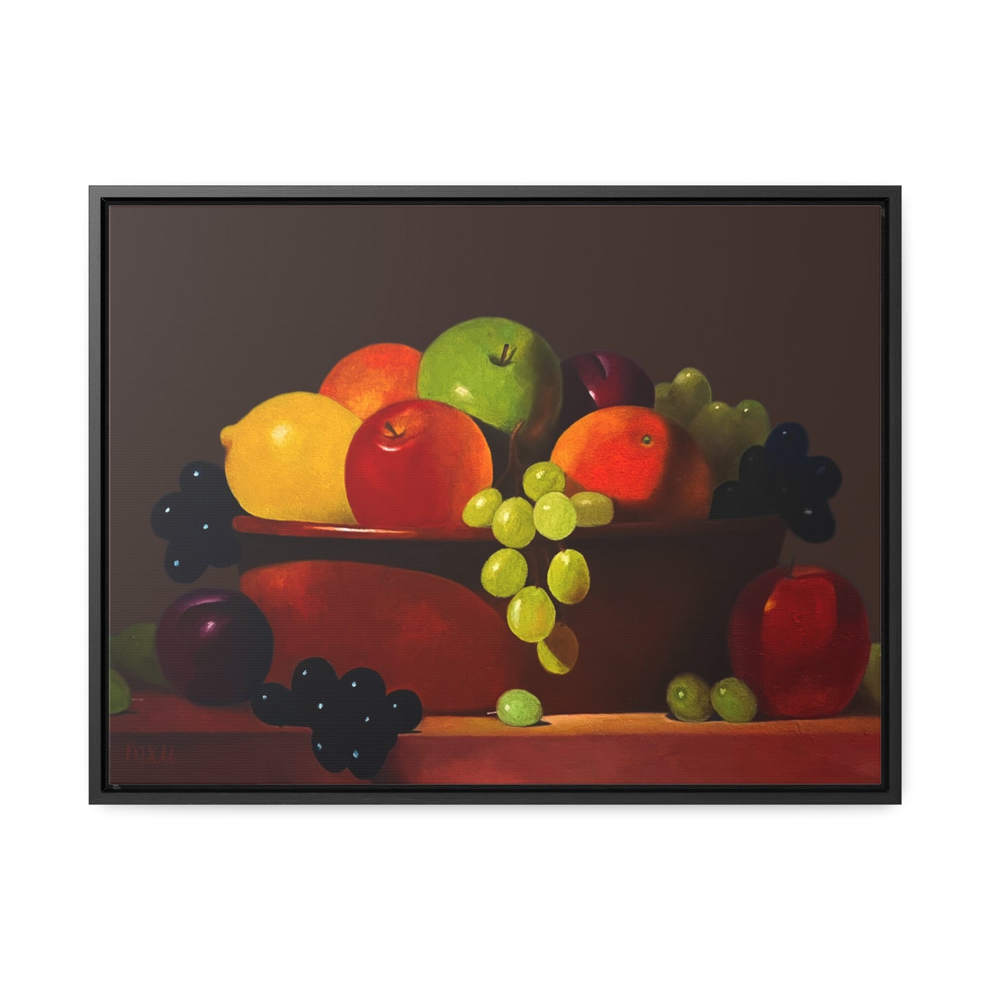 Fruit Basket Painting | Framed Canvas Print (Brown background)