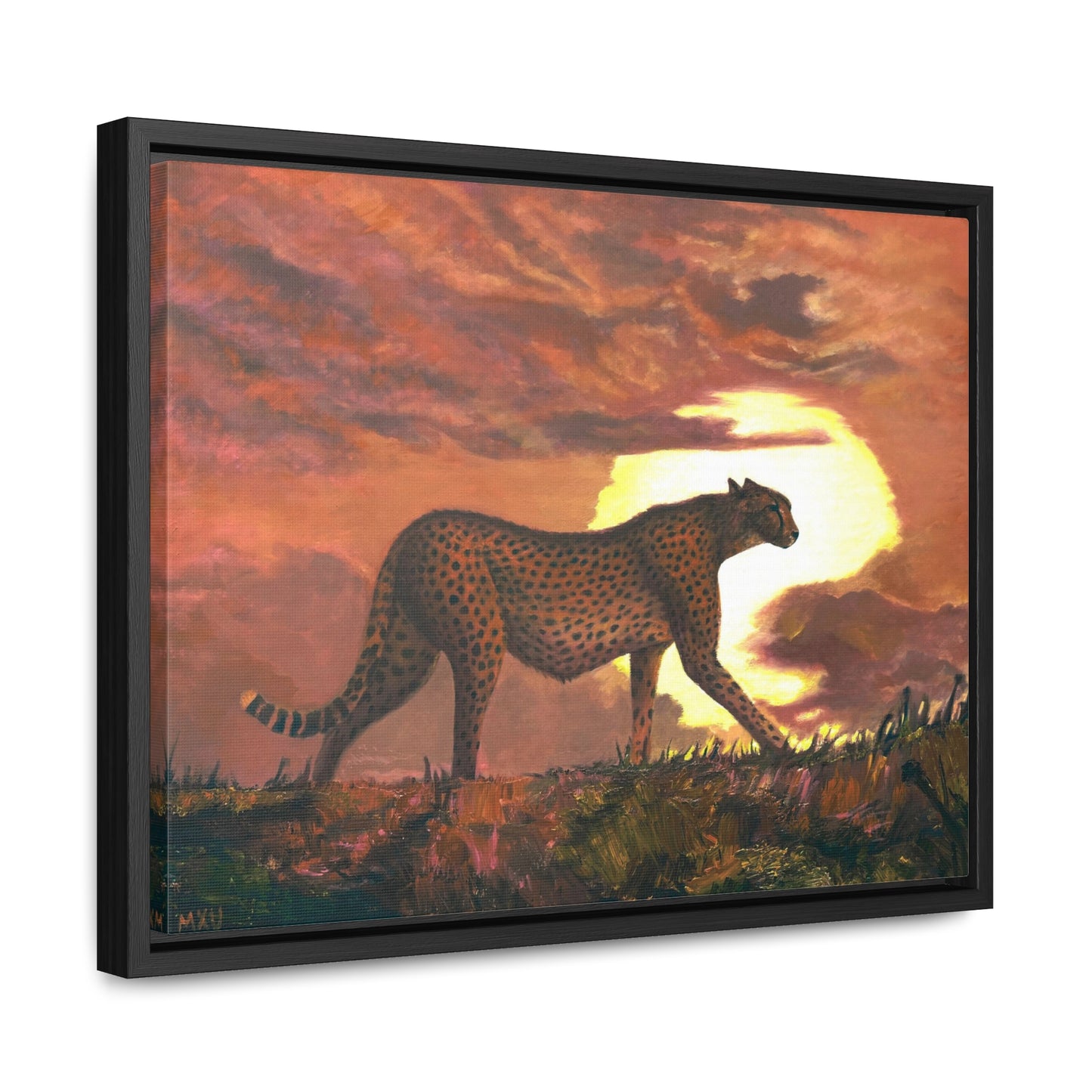 Cheetah Stroll in Sunset | Fine art Collectable | Framed Canvas print