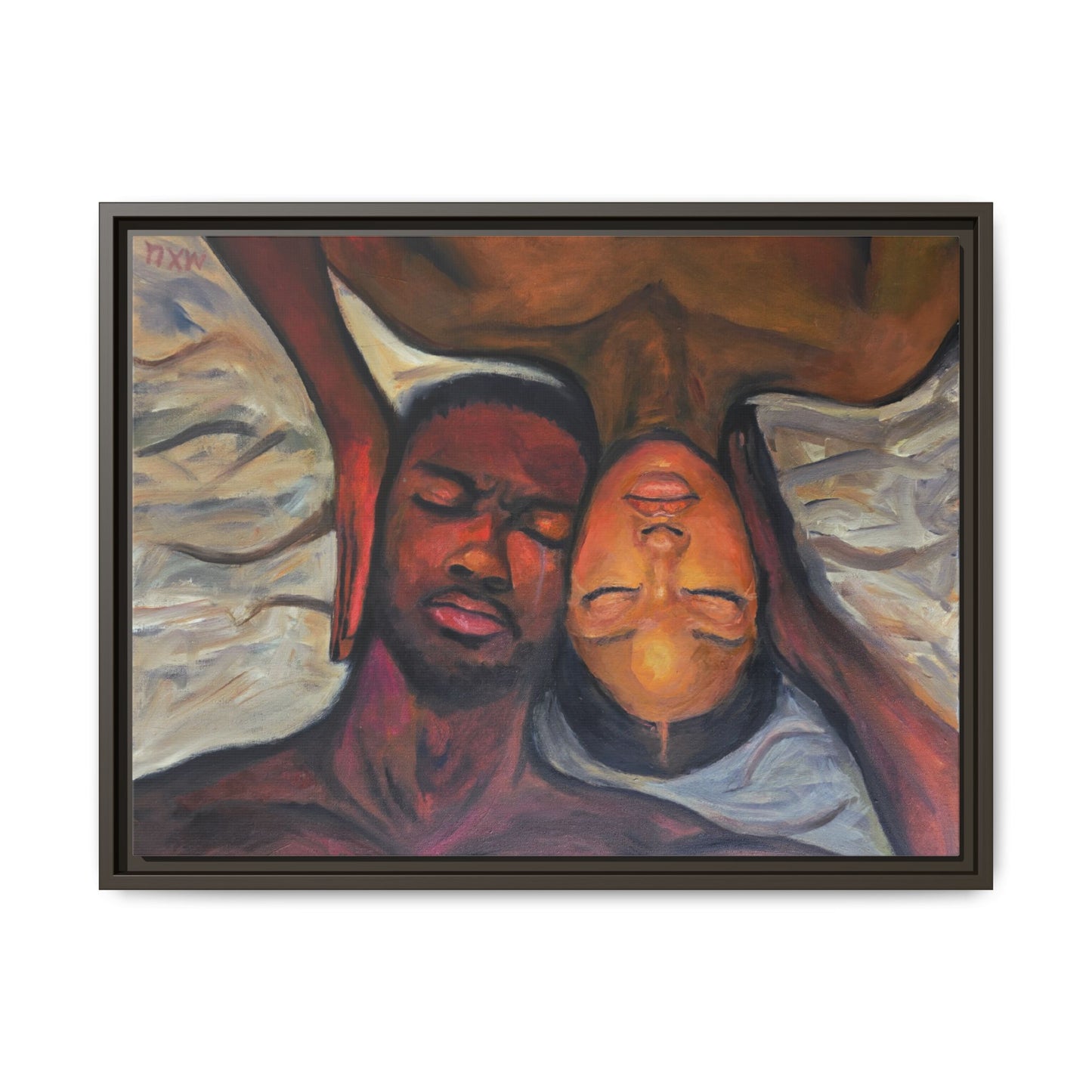 Emotional Oil Painting of Couple in Bed 2