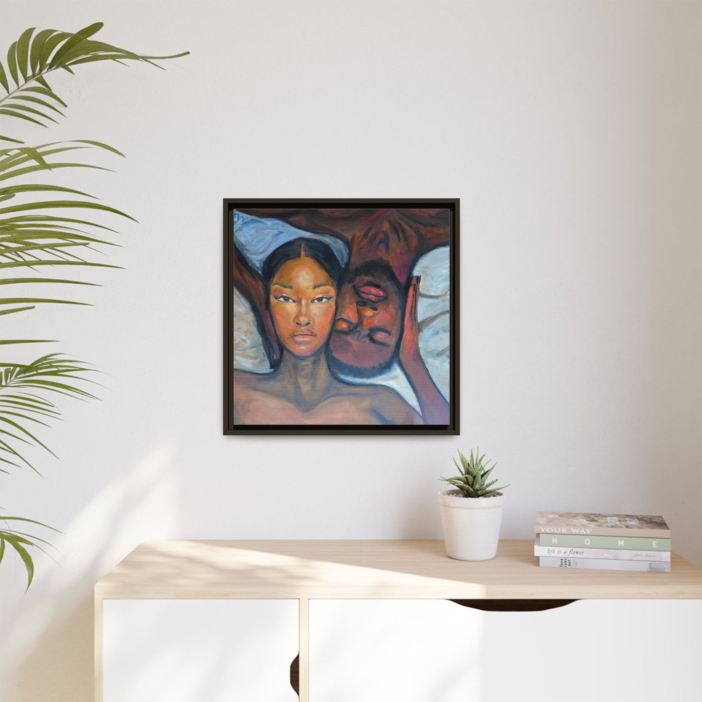 Canvas Framed Wall Art Print, Couples Art, Modern Home Decor, Romantic Artwork, Gift for Her, Bedroom Wall Decor