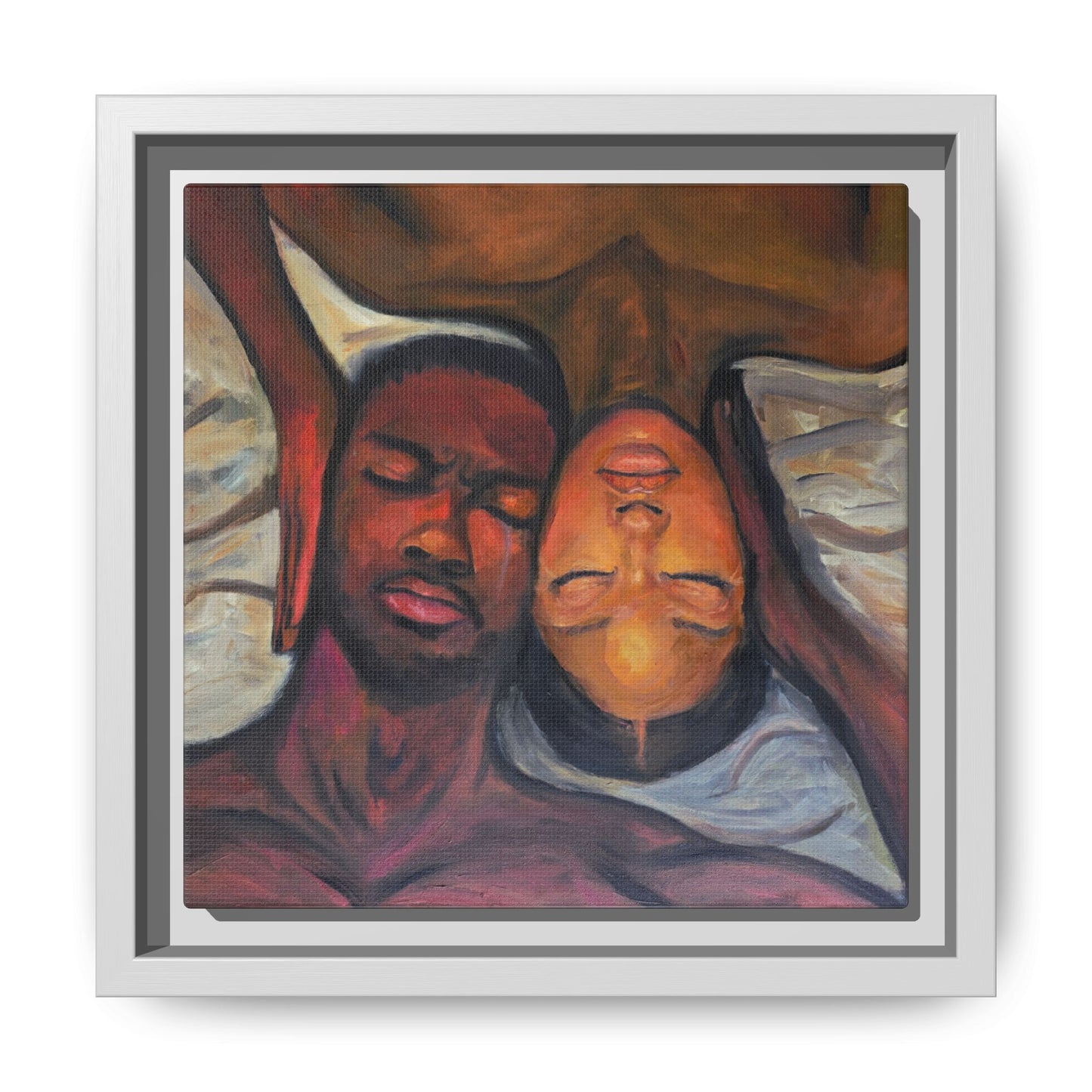 Emotional Oil Painting of Couple in Bed 2