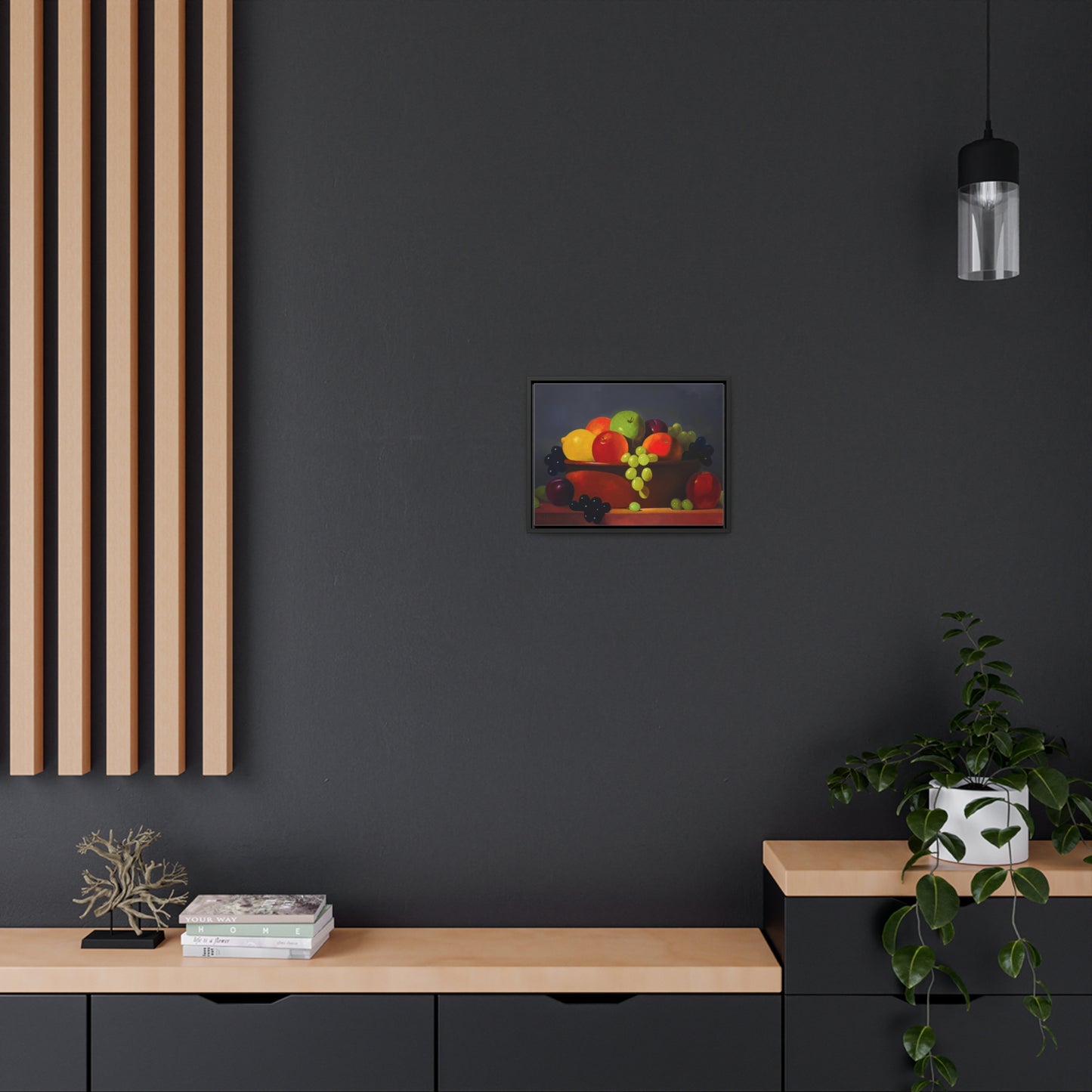 Fruit Basket Painting | Framed Canvas Print (Grey background)