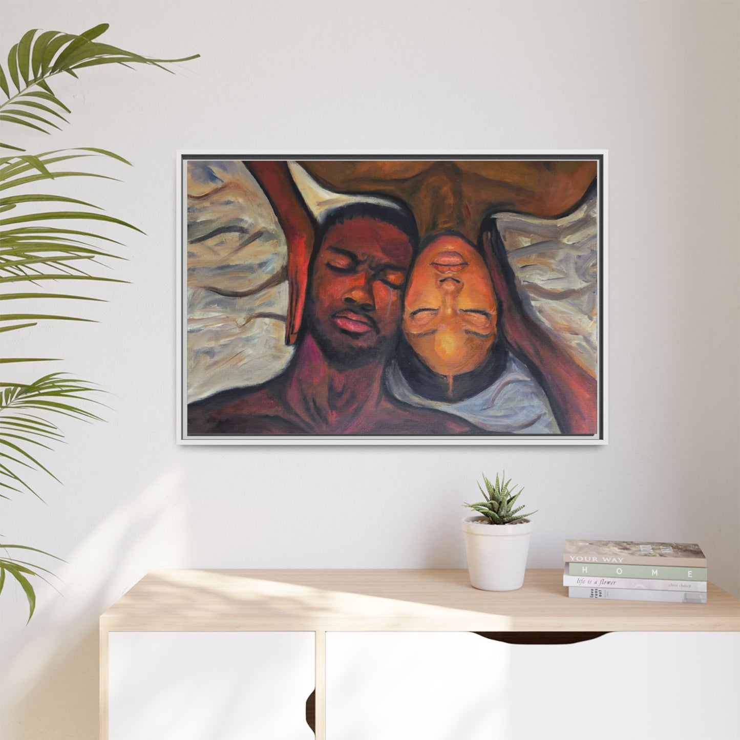 Emotional Oil Painting of Couple in Bed 2