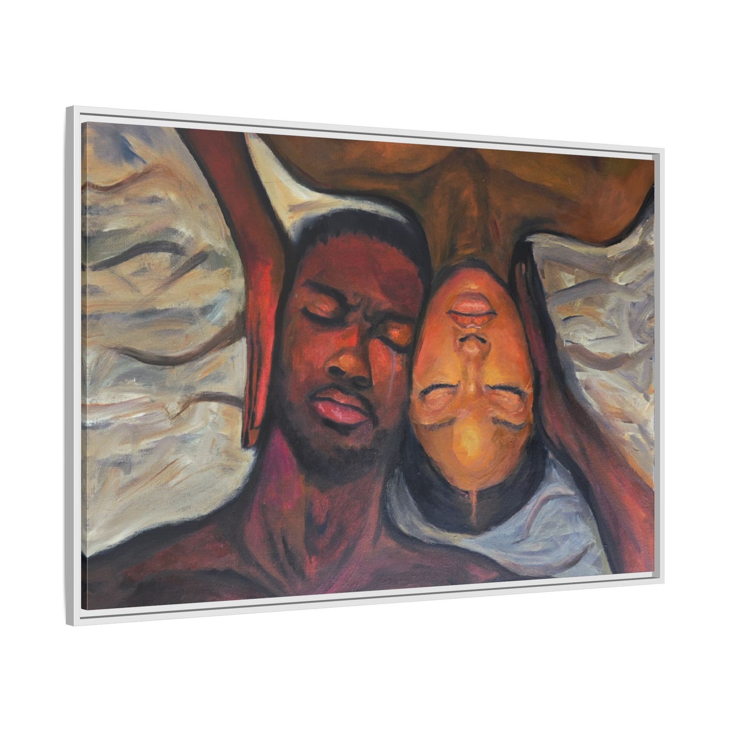 Emotional Oil Painting of Couple in Bed 2