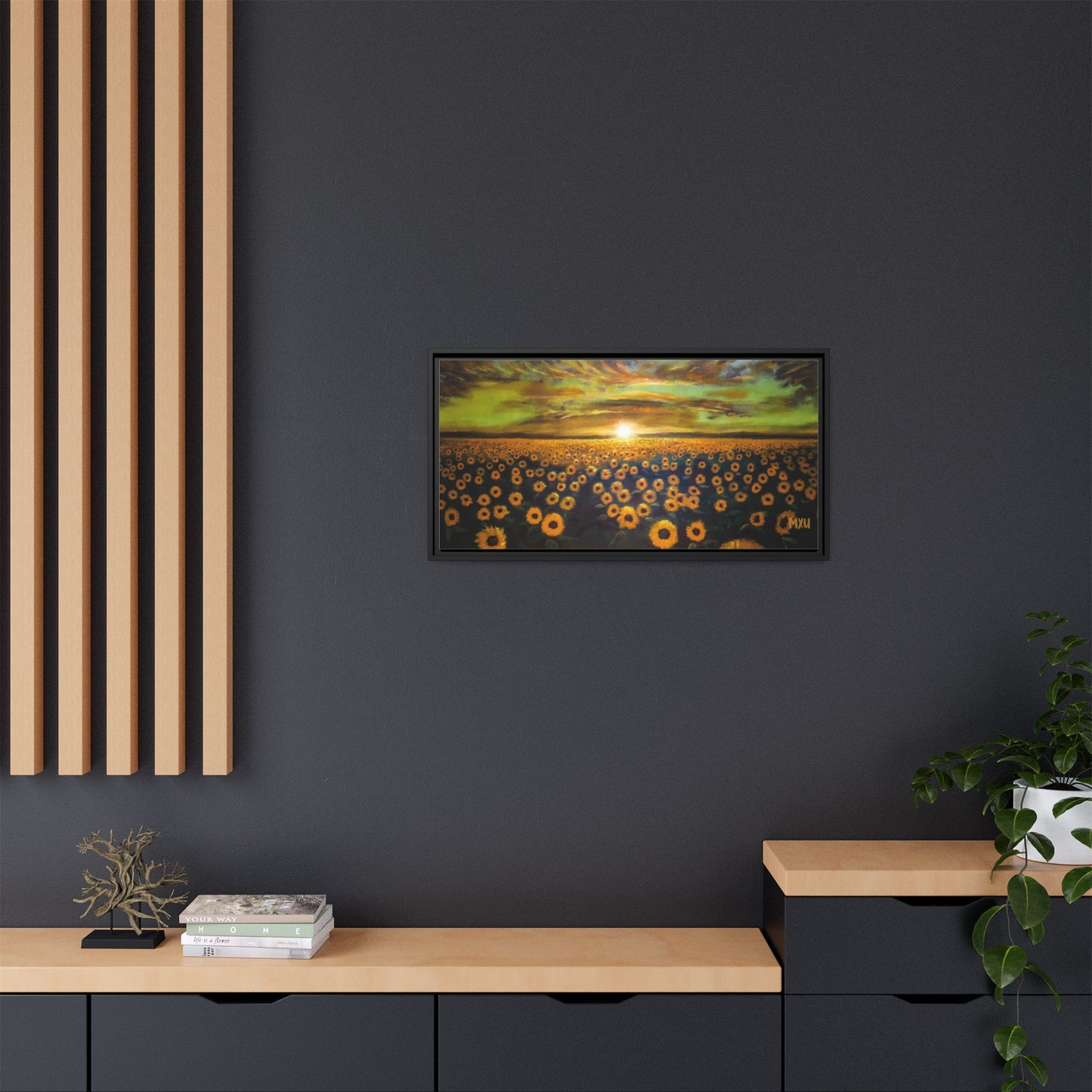 Framed Sunflower Canvas Art, Cheerful Home Decor, Nature Wall Art, Gift for Gardeners, Rustic Living Room Decoration