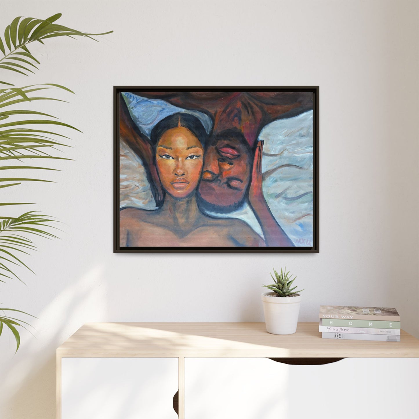 Canvas Framed Wall Art Print, Couples Art, Modern Home Decor, Romantic Artwork, Gift for Her, Bedroom Wall Decor