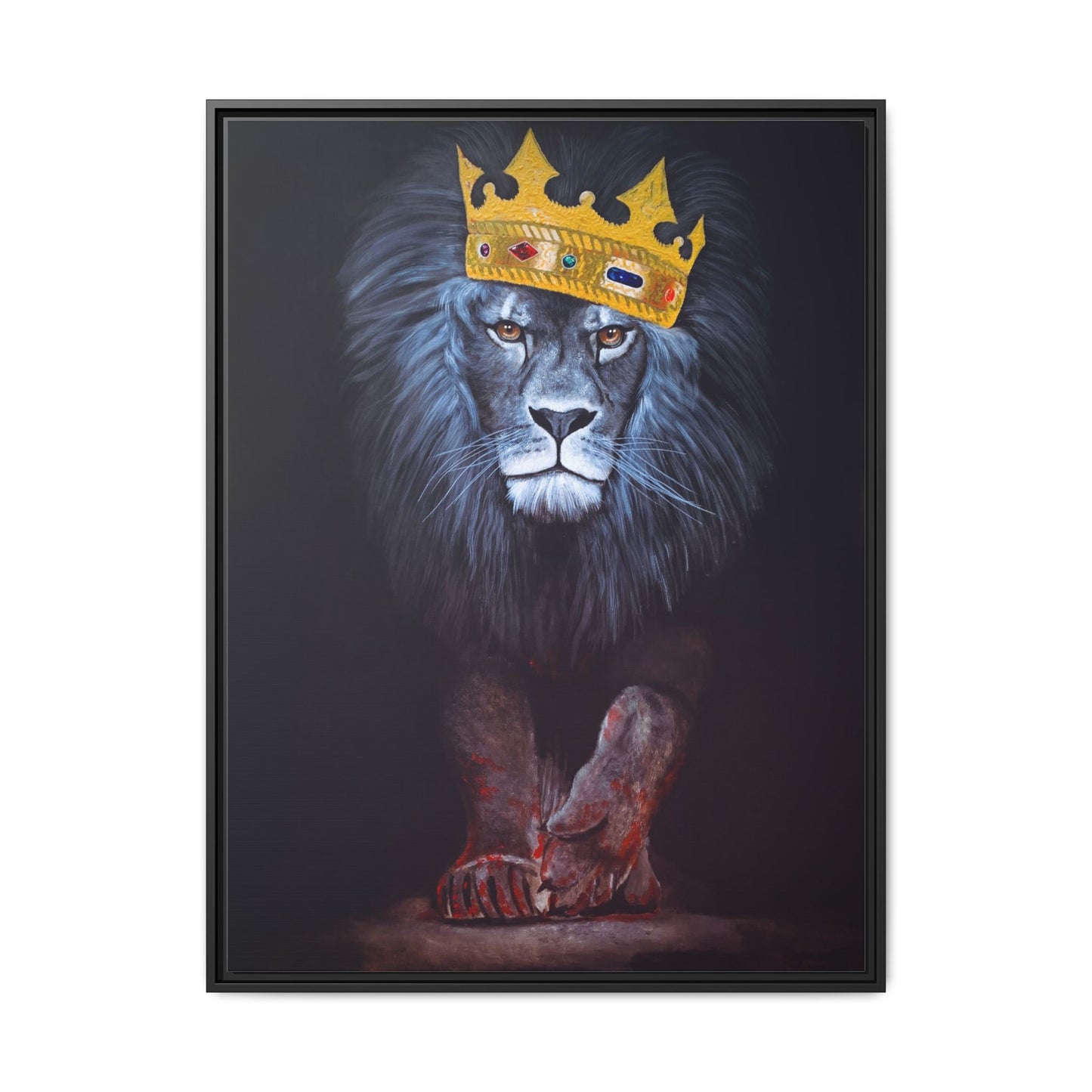Framed Matte Canvas - Regal Lion with Crown Wall Art