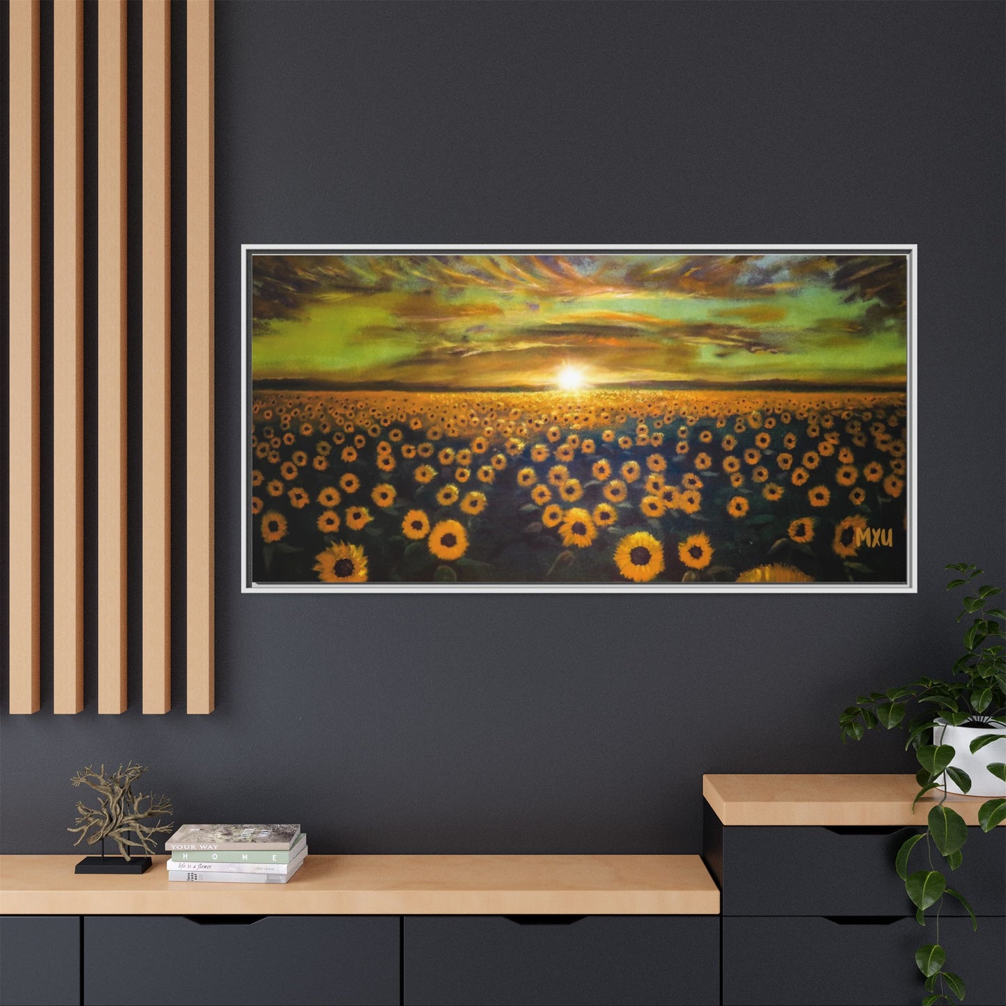 Framed Sunflower Canvas Art, Cheerful Home Decor, Nature Wall Art, Gift for Gardeners, Rustic Living Room Decoration