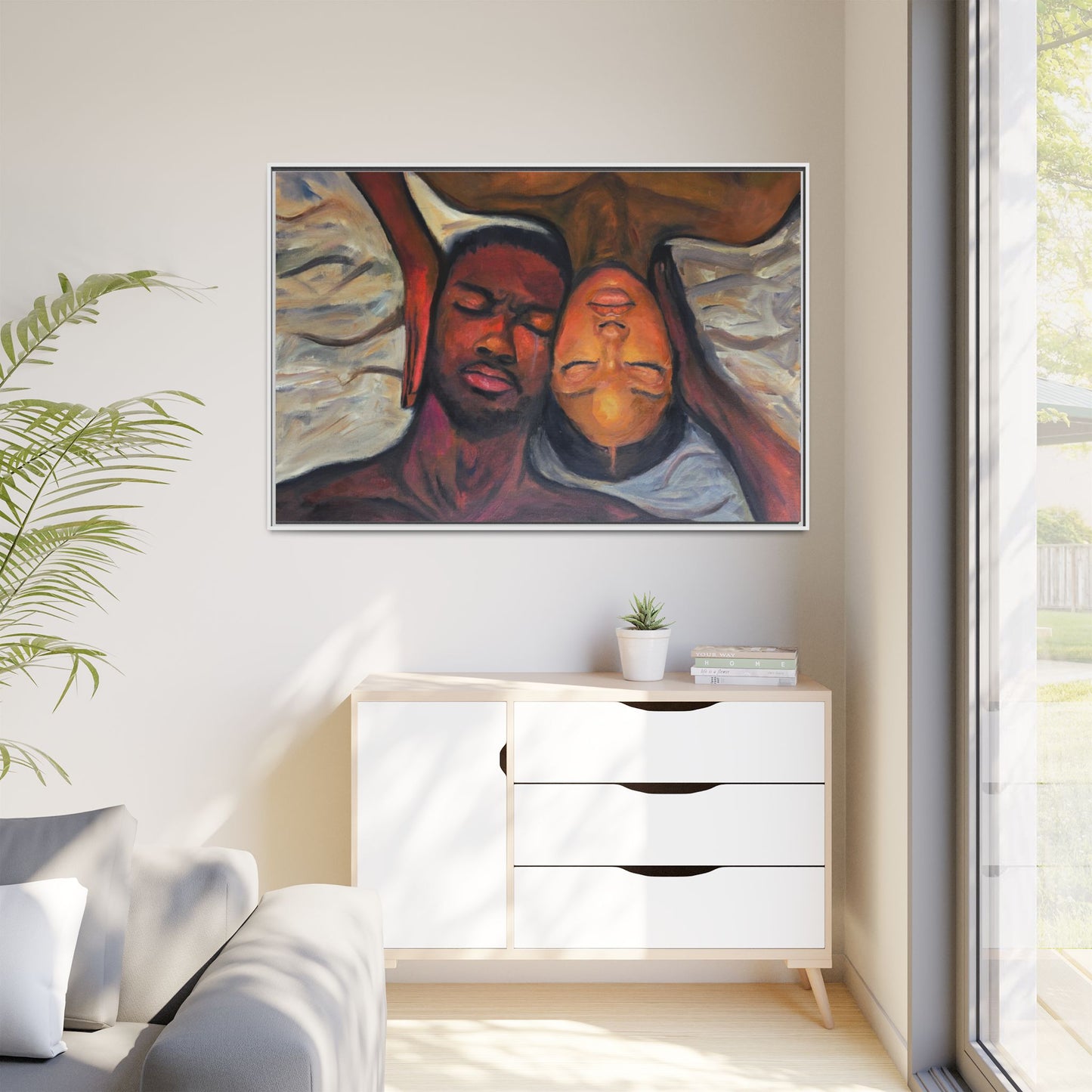 Emotional Oil Painting of Couple in Bed 2