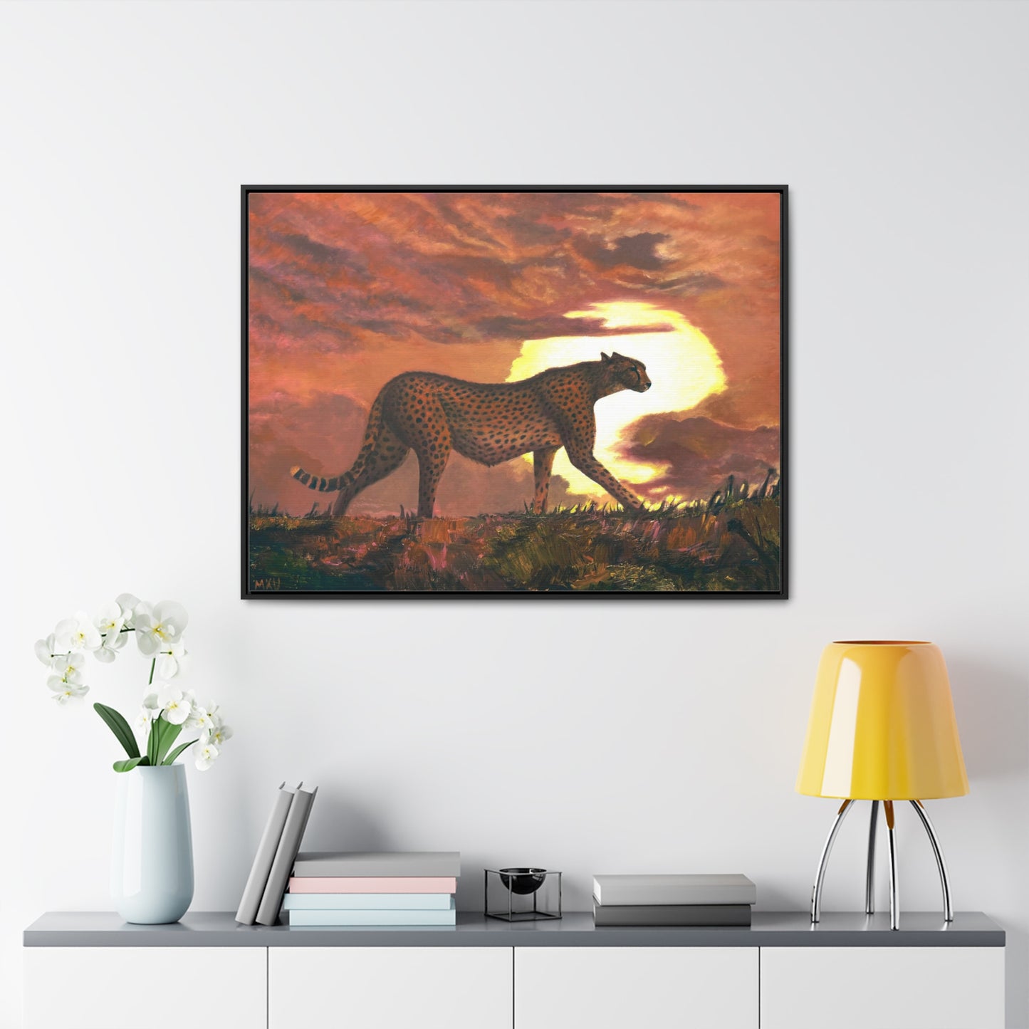 Cheetah Stroll in Sunset | Fine art Collectable | Framed Canvas print