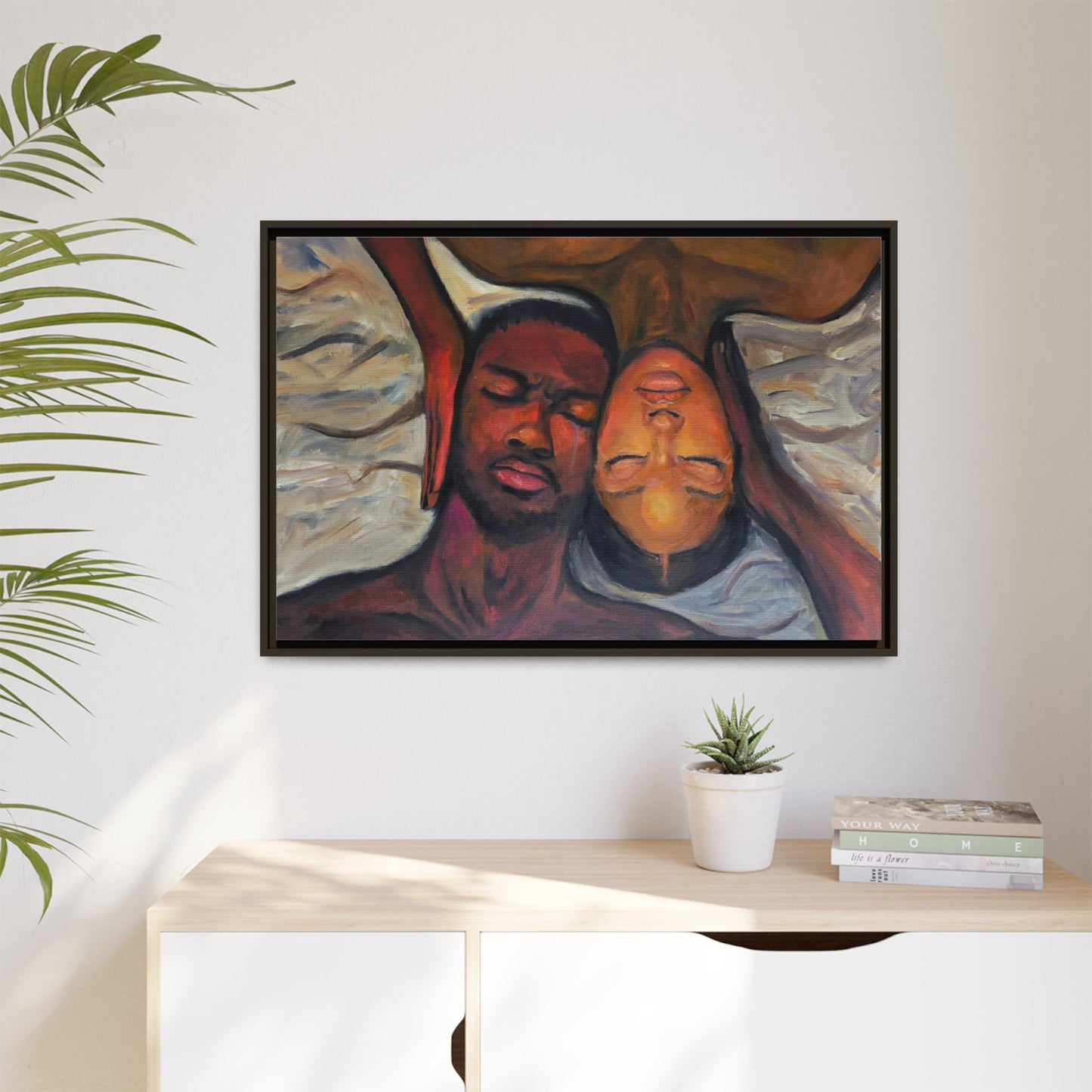 Emotional Oil Painting of Couple in Bed 2