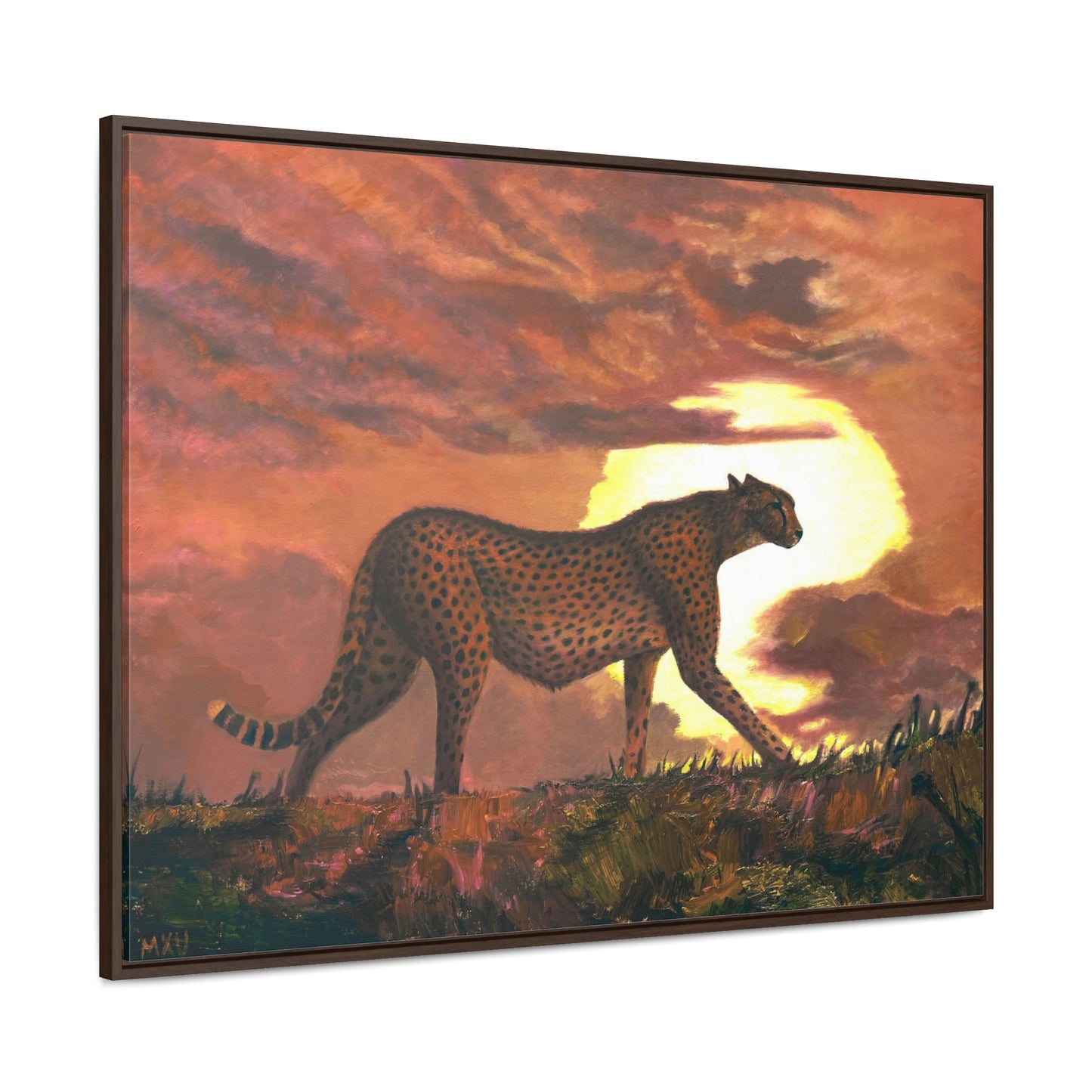 Cheetah Stroll in Sunset | Fine art Collectable | Framed Canvas print