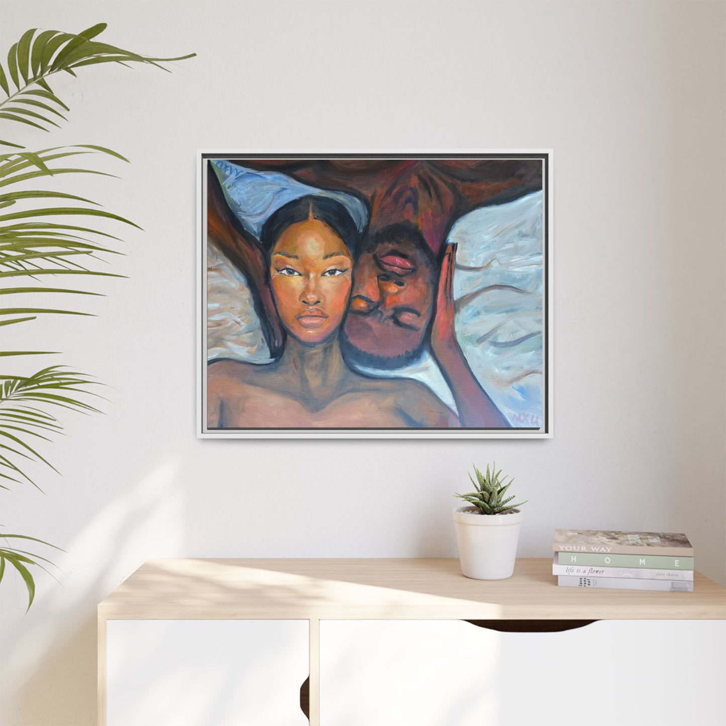 Canvas Framed Wall Art Print, Couples Art, Modern Home Decor, Romantic Artwork, Gift for Her, Bedroom Wall Decor