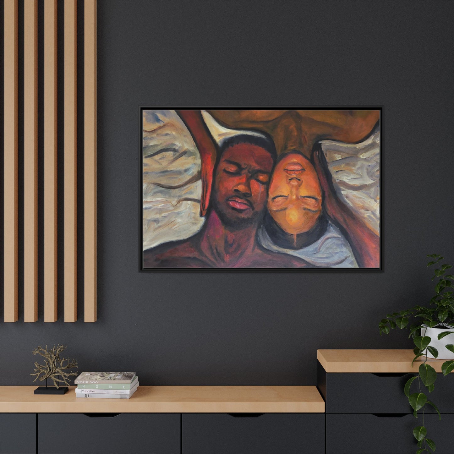 Emotional Oil Painting of Couple in Bed 2