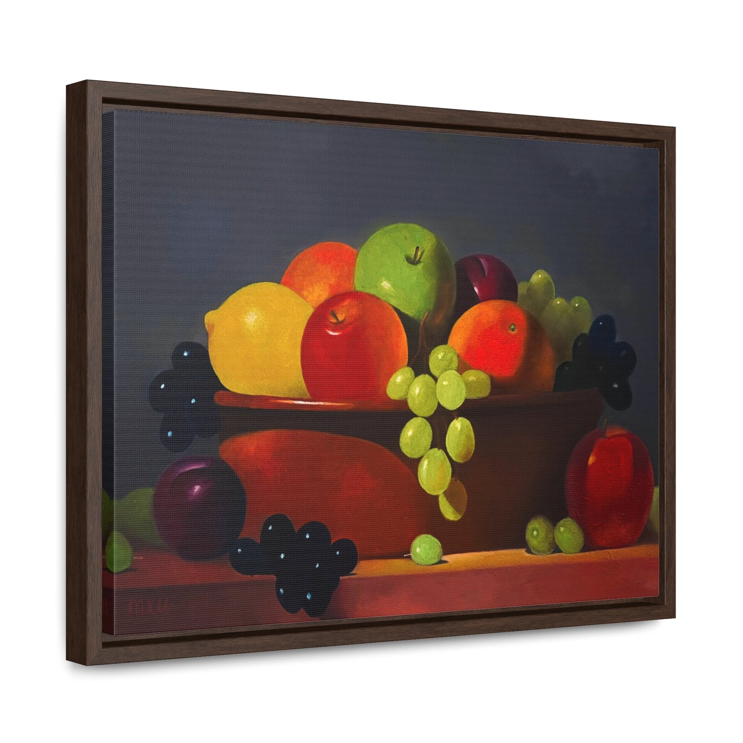 Fruit Basket Painting | Framed Canvas Print (Grey background)