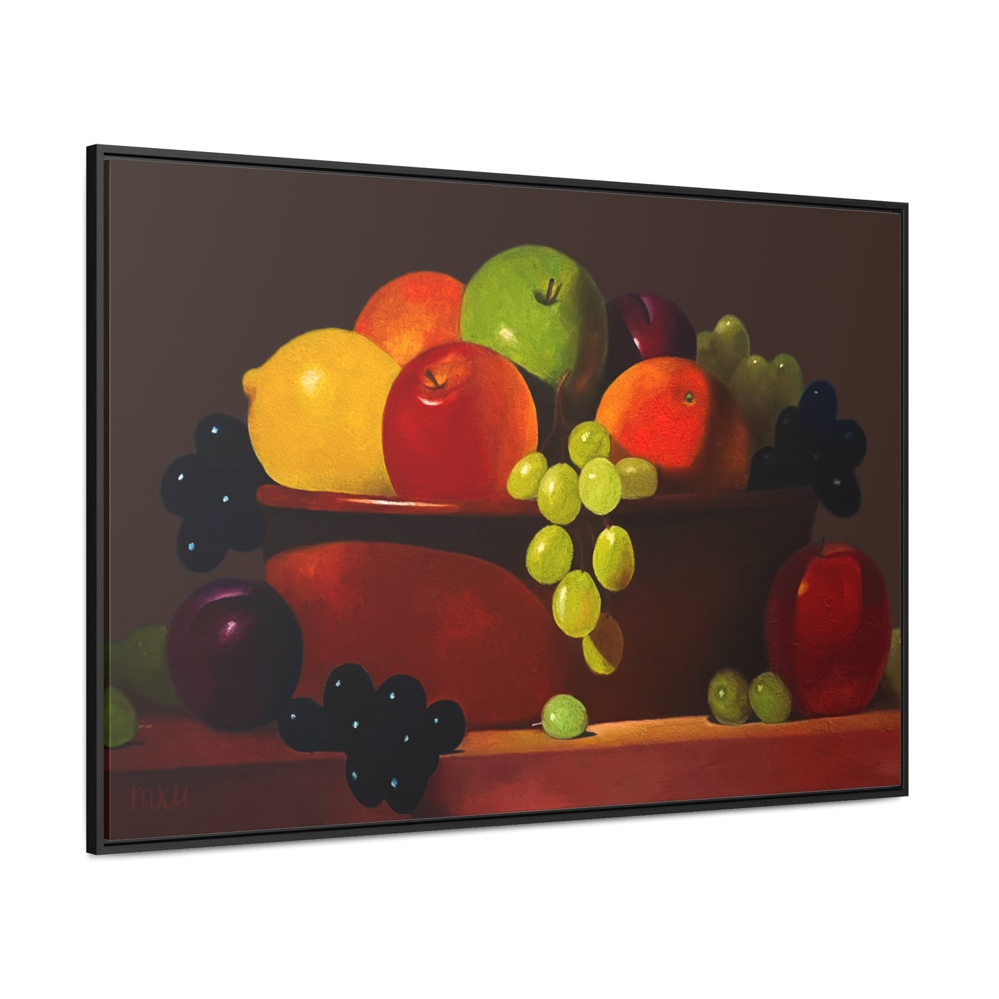 Fruit Basket Painting | Framed Canvas Print (Brown background)