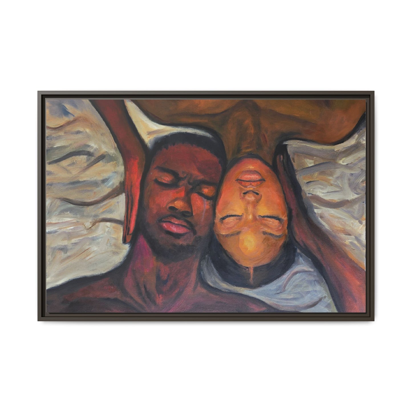 Emotional Oil Painting of Couple in Bed 2