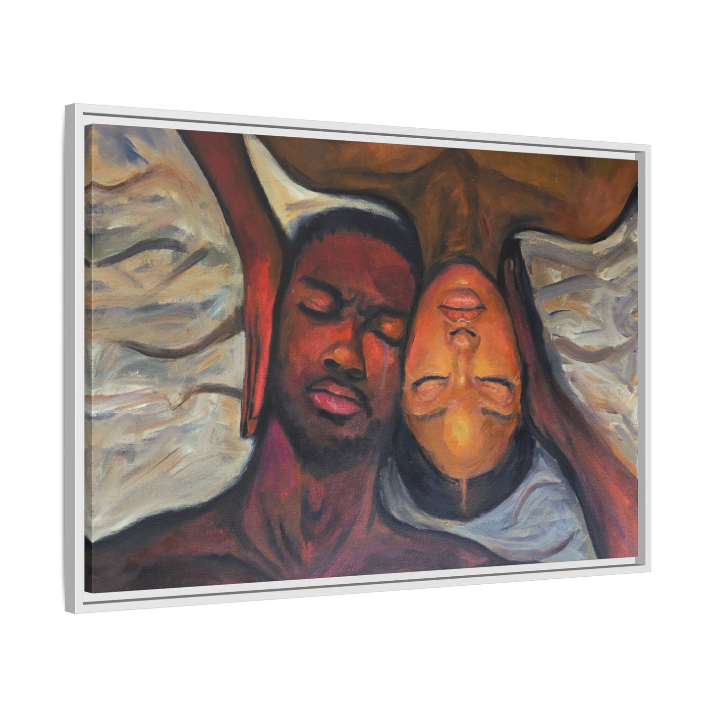 Emotional Oil Painting of Couple in Bed 2