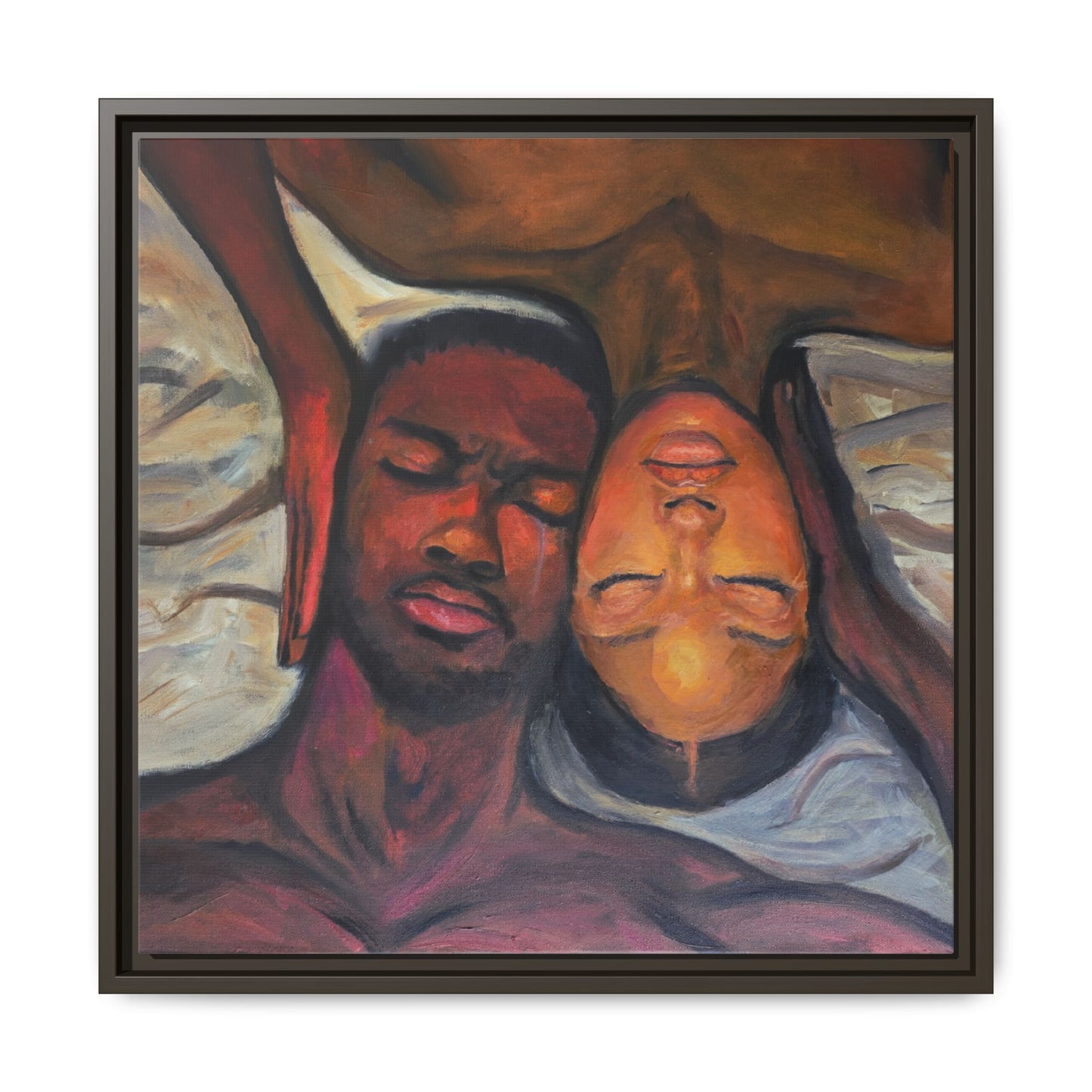 Emotional Oil Painting of Couple in Bed 2