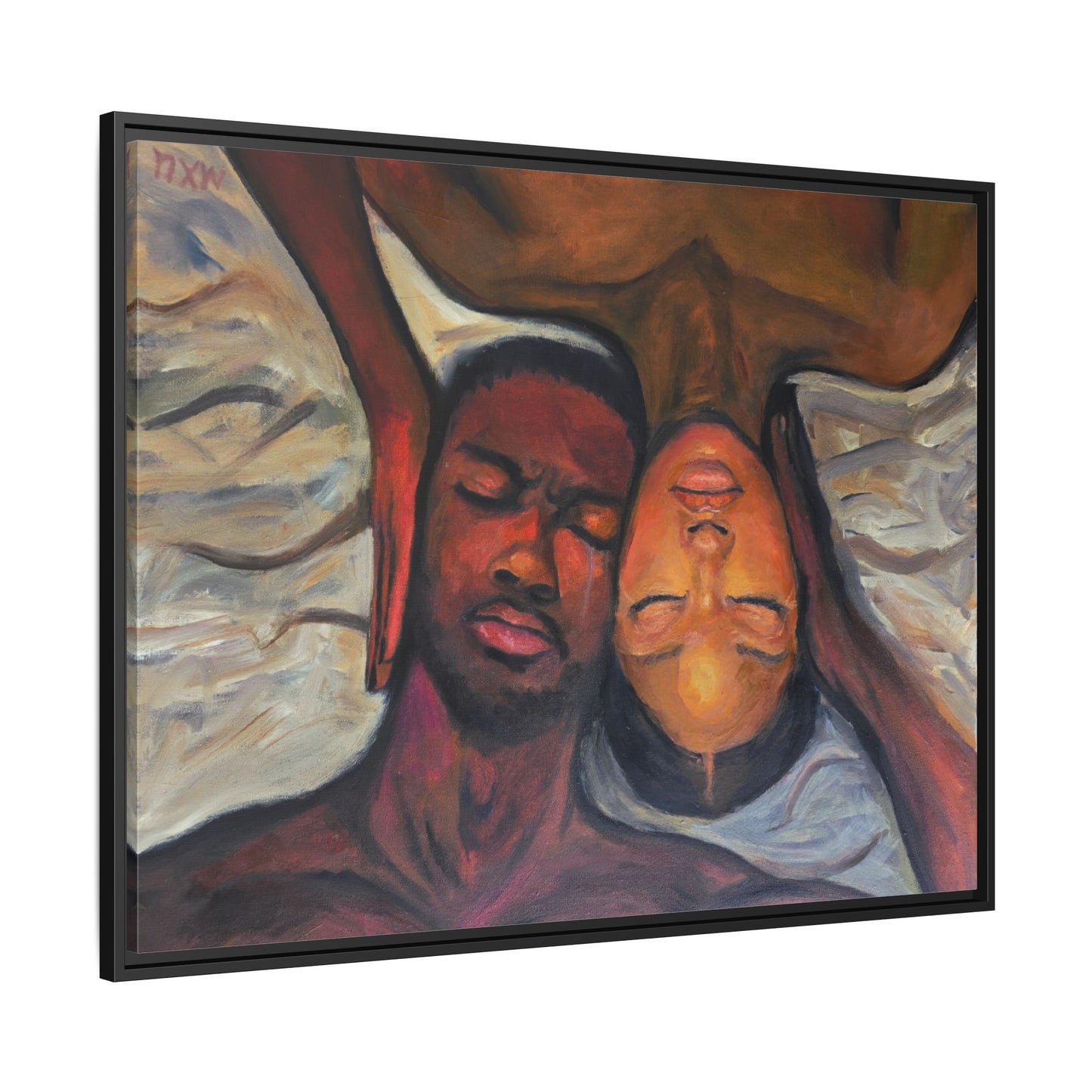 Emotional Oil Painting of Couple in Bed 2