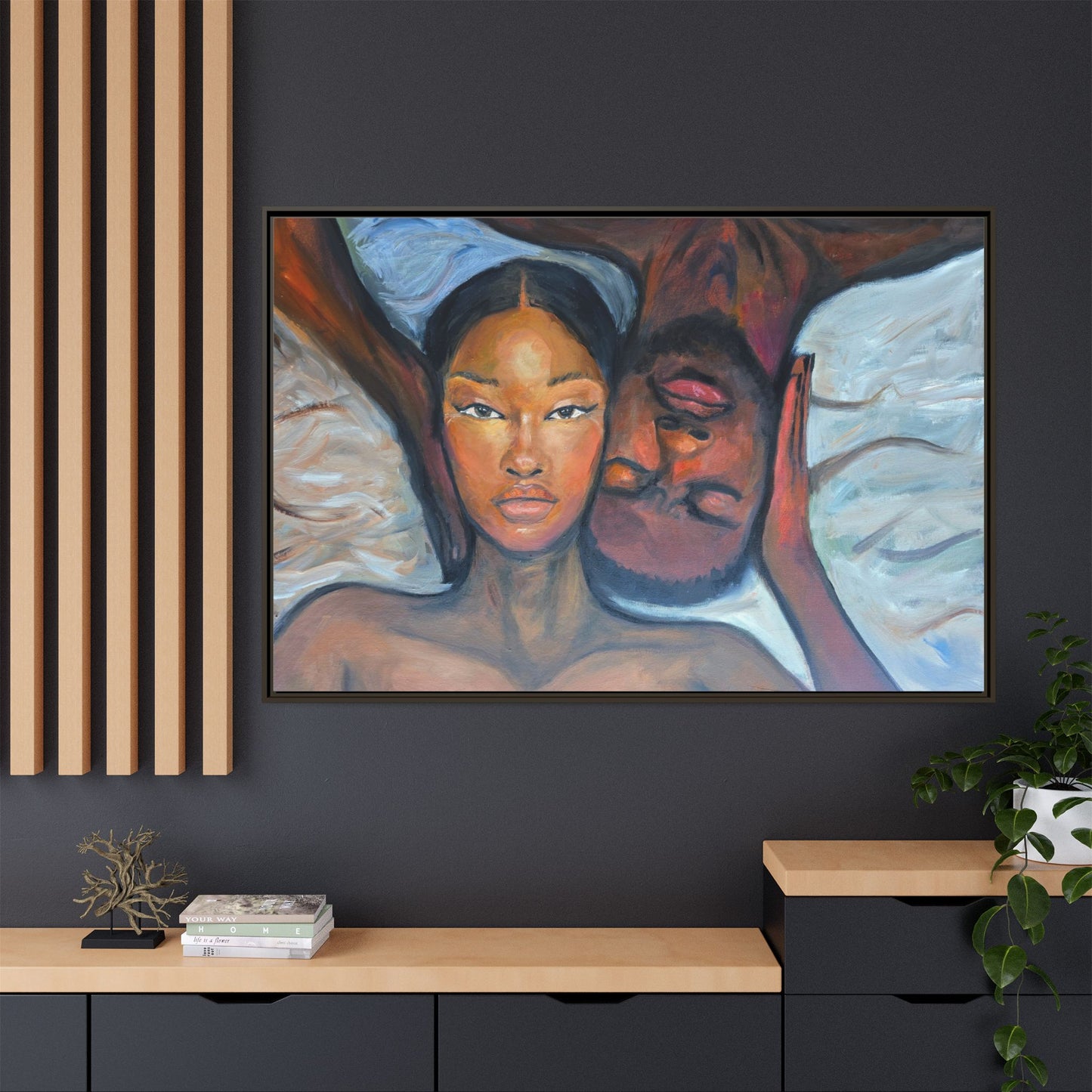 Canvas Framed Wall Art Print, Couples Art, Modern Home Decor, Romantic Artwork, Gift for Her, Bedroom Wall Decor