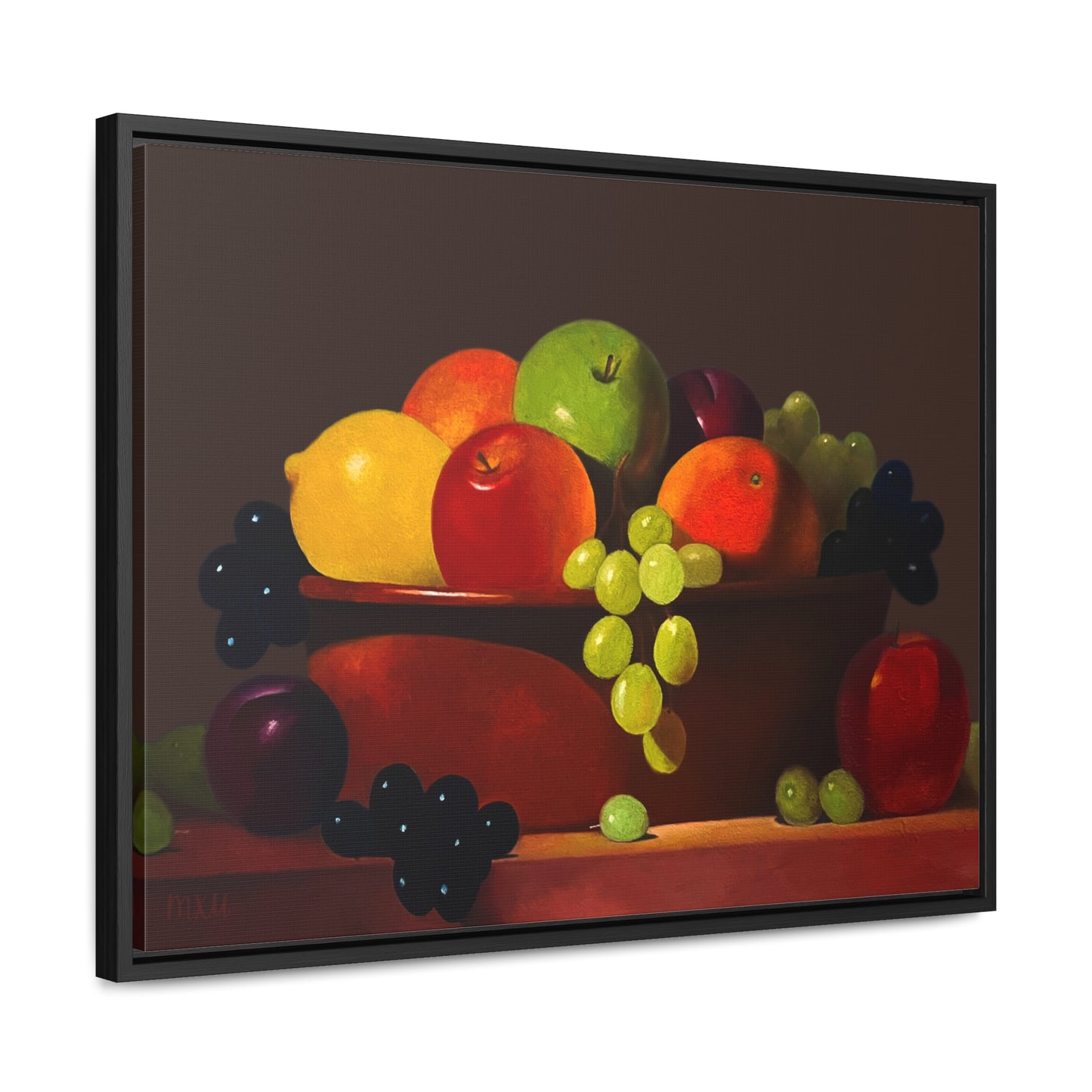 Fruit Basket Painting | Framed Canvas Print (Brown background)
